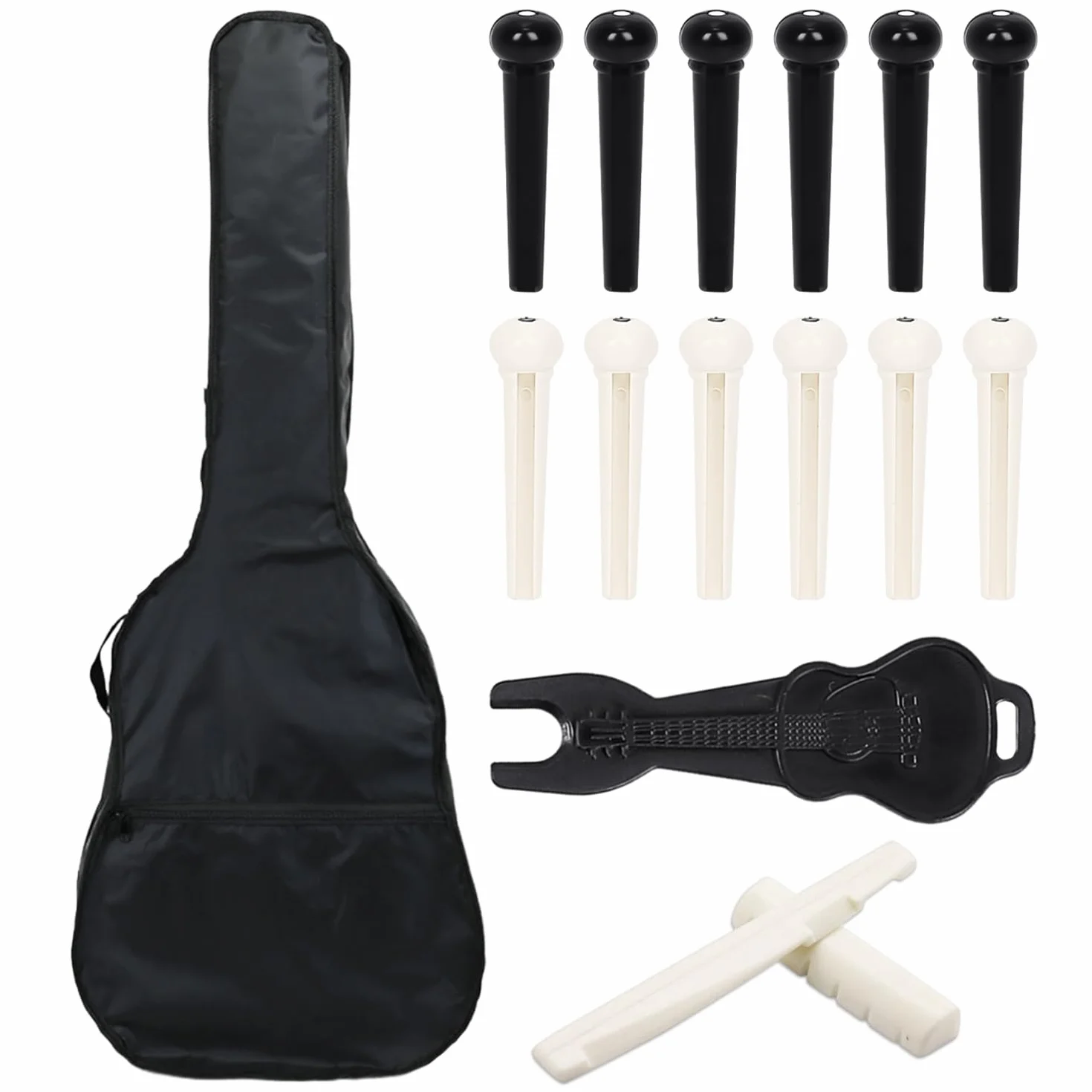1 torba podróżna na gitarę, 15 sztuk akcesoriów, walizka na gitarę akustyczną, wodoszczelna, ochronna, czarny, jeden rozmiar