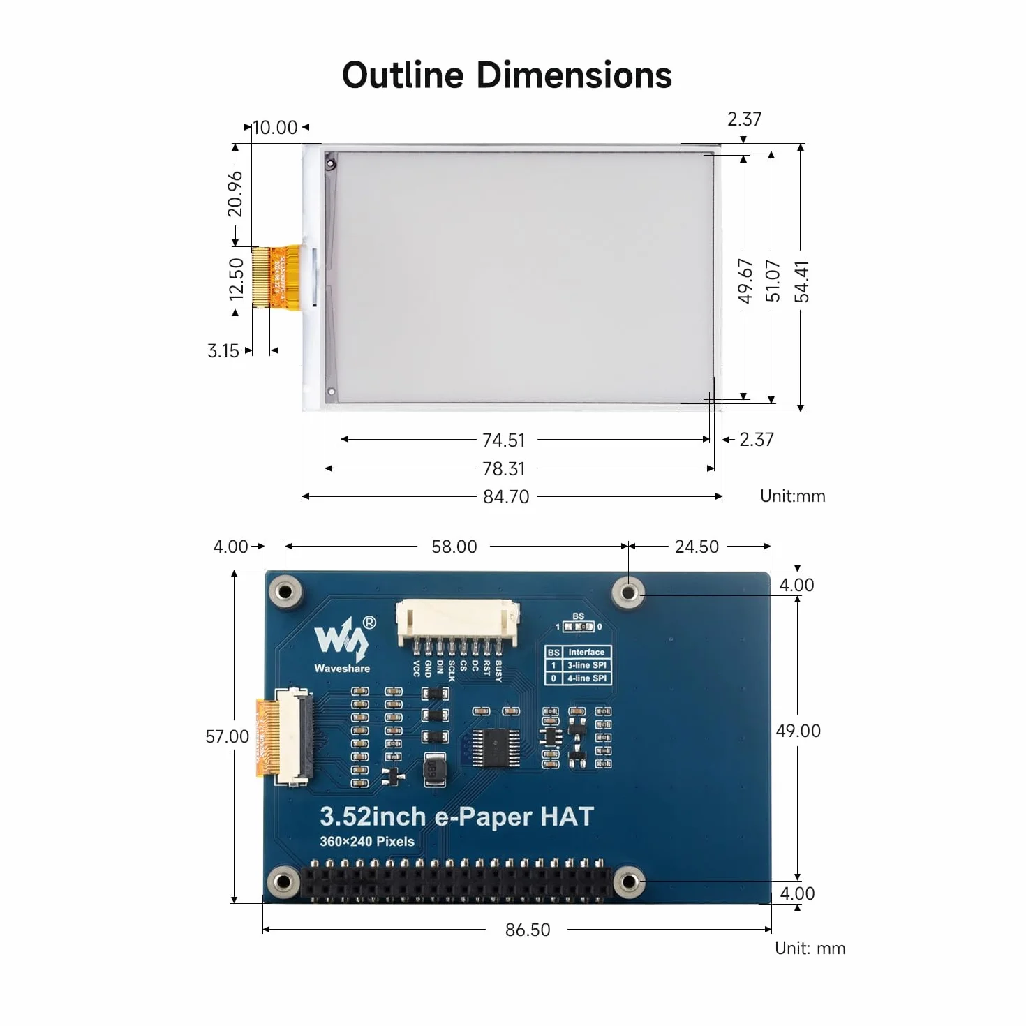 Waveshare 3.52inch e-Paper Display (B), e-Ink Display, 360x240, Red/Black/White, Compatible with Raspberry Pi 5/4B/3B/Zero/Zero W/Zero 2W/Pico/Pico, Support Jetson Nano/TX2/Xavier N/Orin and RDK X3