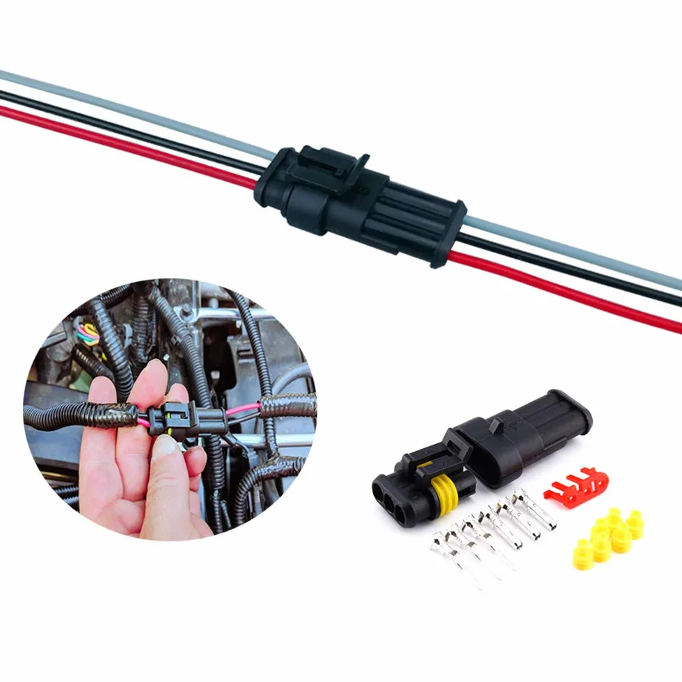 4 Zestaw 3 Pin Wodoodporny Złącze Elektryczny Samochodu, Uszczelniony Wodoodporny Elektryczny Złącze Wtyczka Gniazdo Zestaw z 16 AWG Wstępnie Okablowany, do Samochód Ciężarówka Łódź