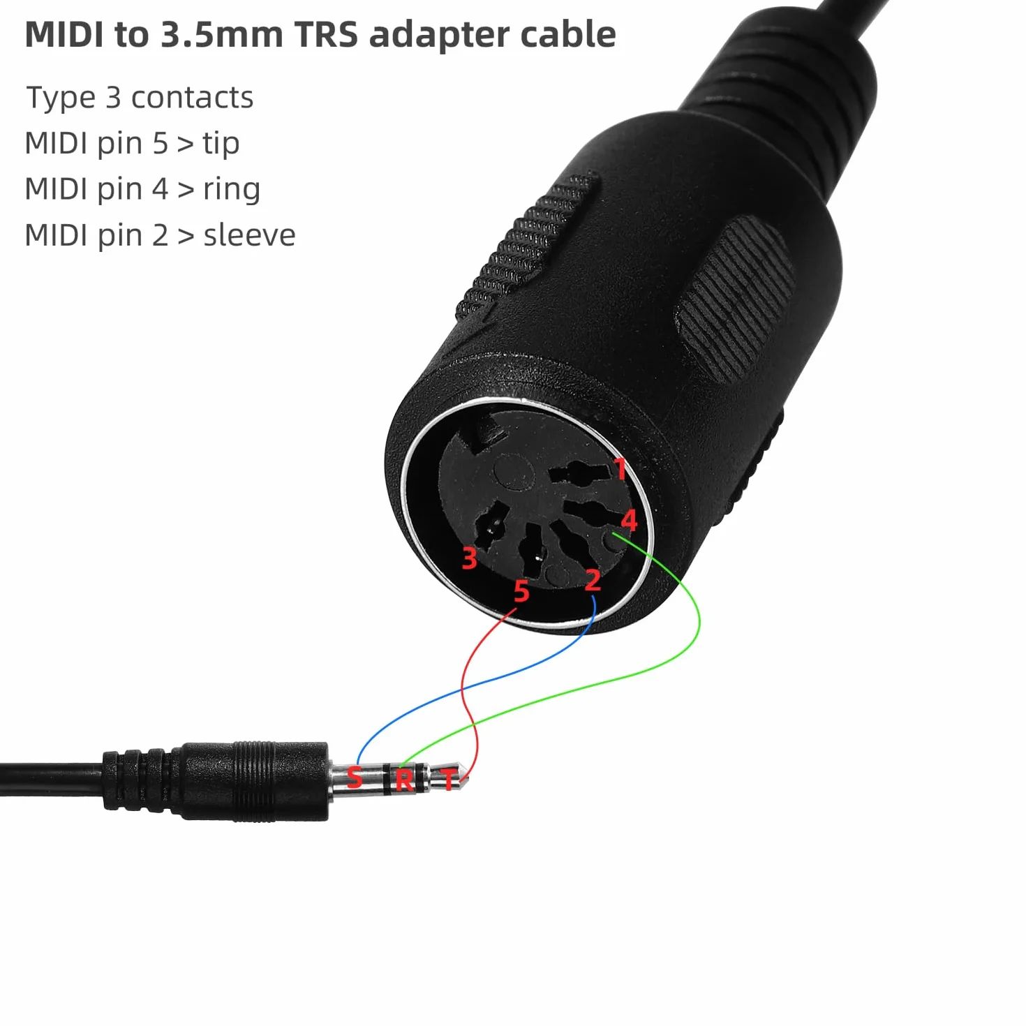 2szt Adapter Typ-A MIDI do 3,5mm, 15cm Przejściówka MIDI Żeńska na TRS 3,5mm Męska Konwerter Audio do Keyboardów Syntezatorów & DAWs(Czarny)