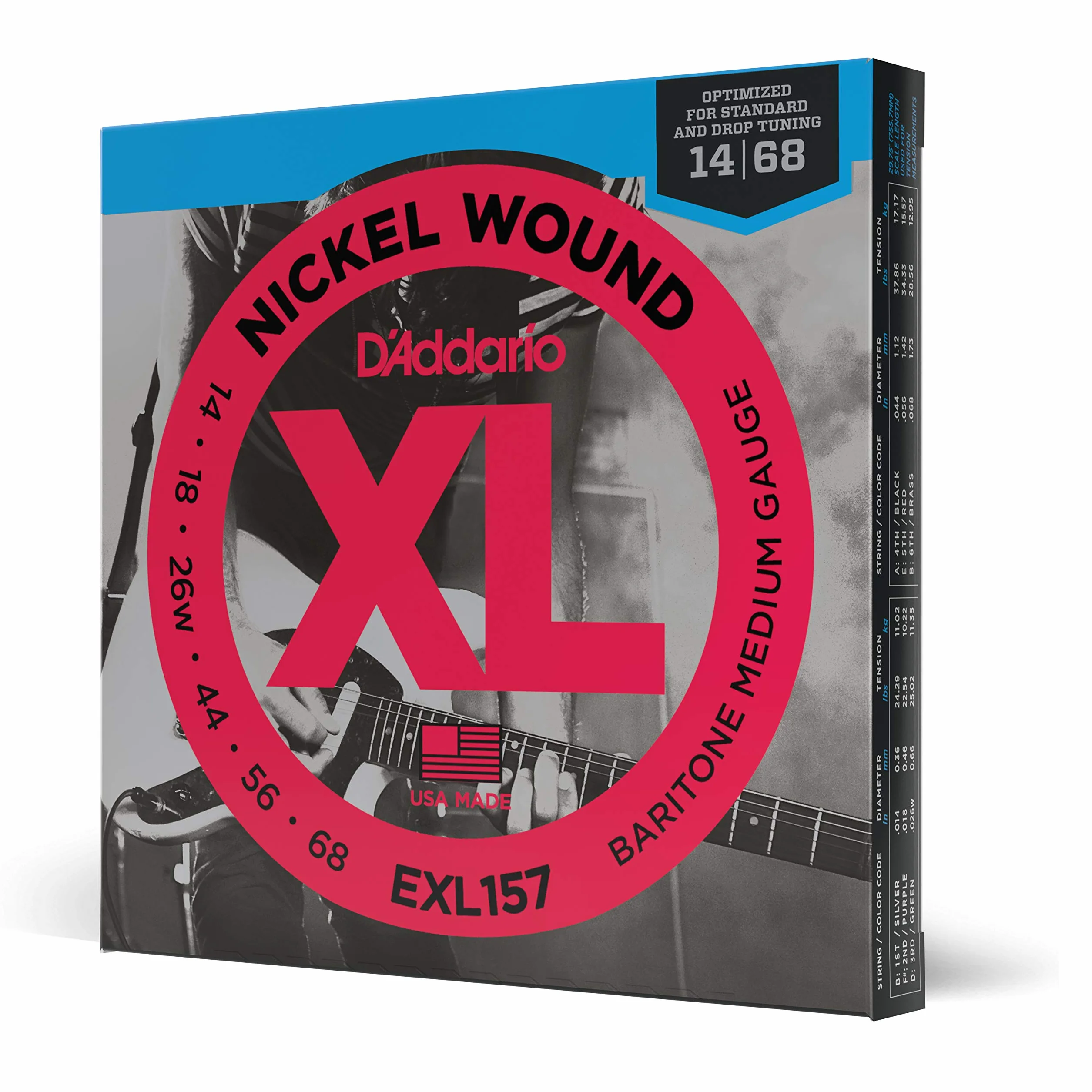 Struny do gitary elektrycznej D'Addario EXL157 z niklowaną owijką, barytonowe, średnie, 13-62