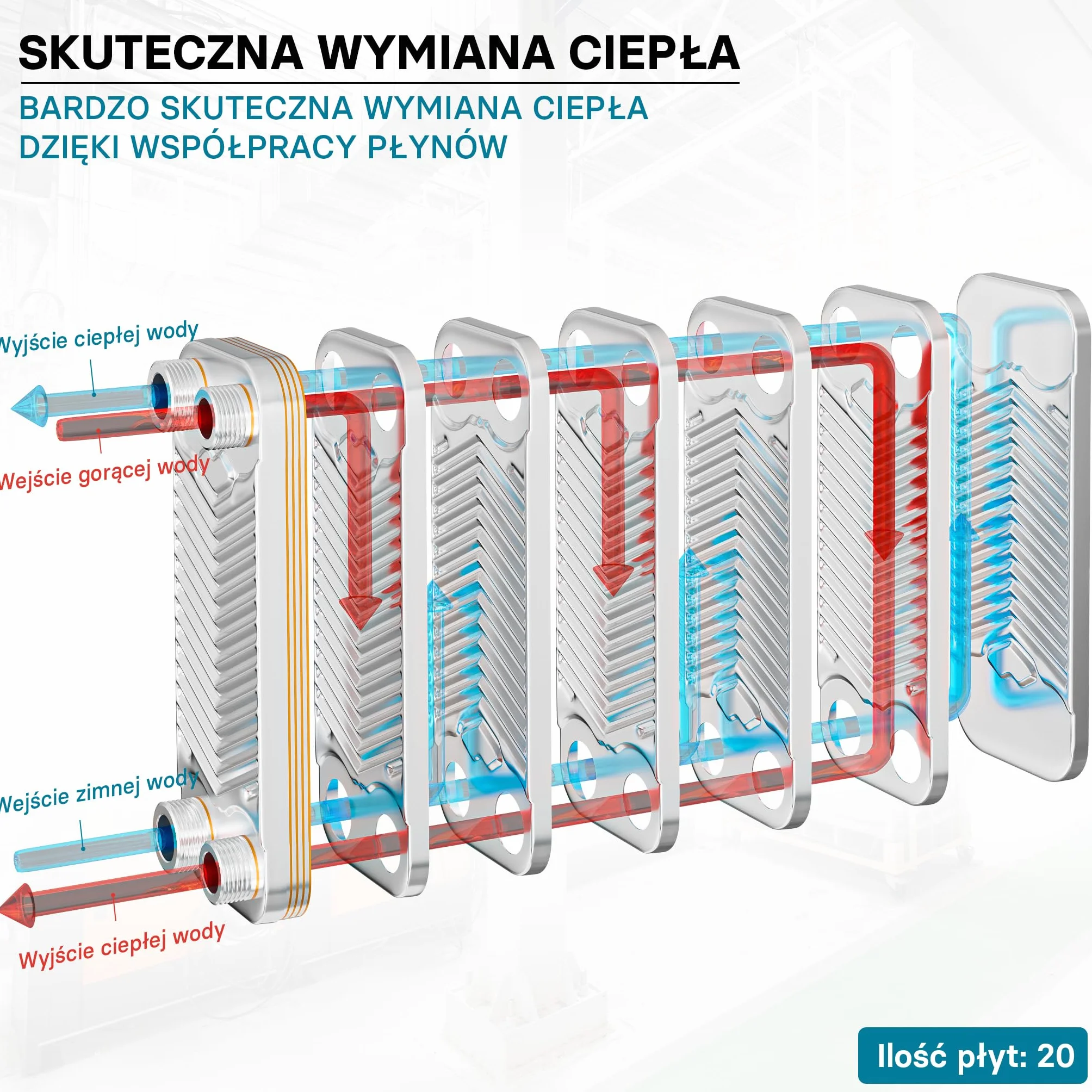 Wiltec Wymiennik płytowy 20 płyt, maks. 44 kW, maks. przepływ 4 m³/h, objętość 0,36 l, ze stali nierdzewnej do przekazywanie ciepła