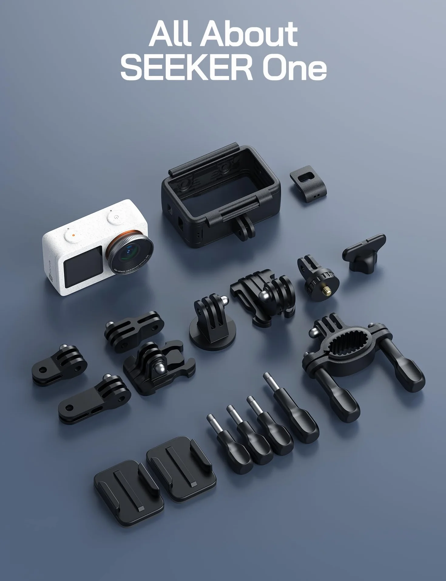 WOLFANG Seeker One White wodoszczelna kamera sportowa z wideo 4K60 Ultra HD, kolorowy wyświetlacz z dwoma ekranami, kamera podwodna o długości 16 m, transmisja na żywo, kamera internetowa,