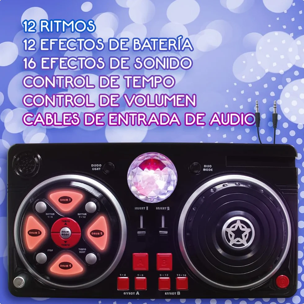 Deqube - Mikser DJ z różnymi podstawami i efektami, zawiera świecącą kulę disco, połączenie Bluetooth z urządzeniami, kolor czarny, średni (916D00040)