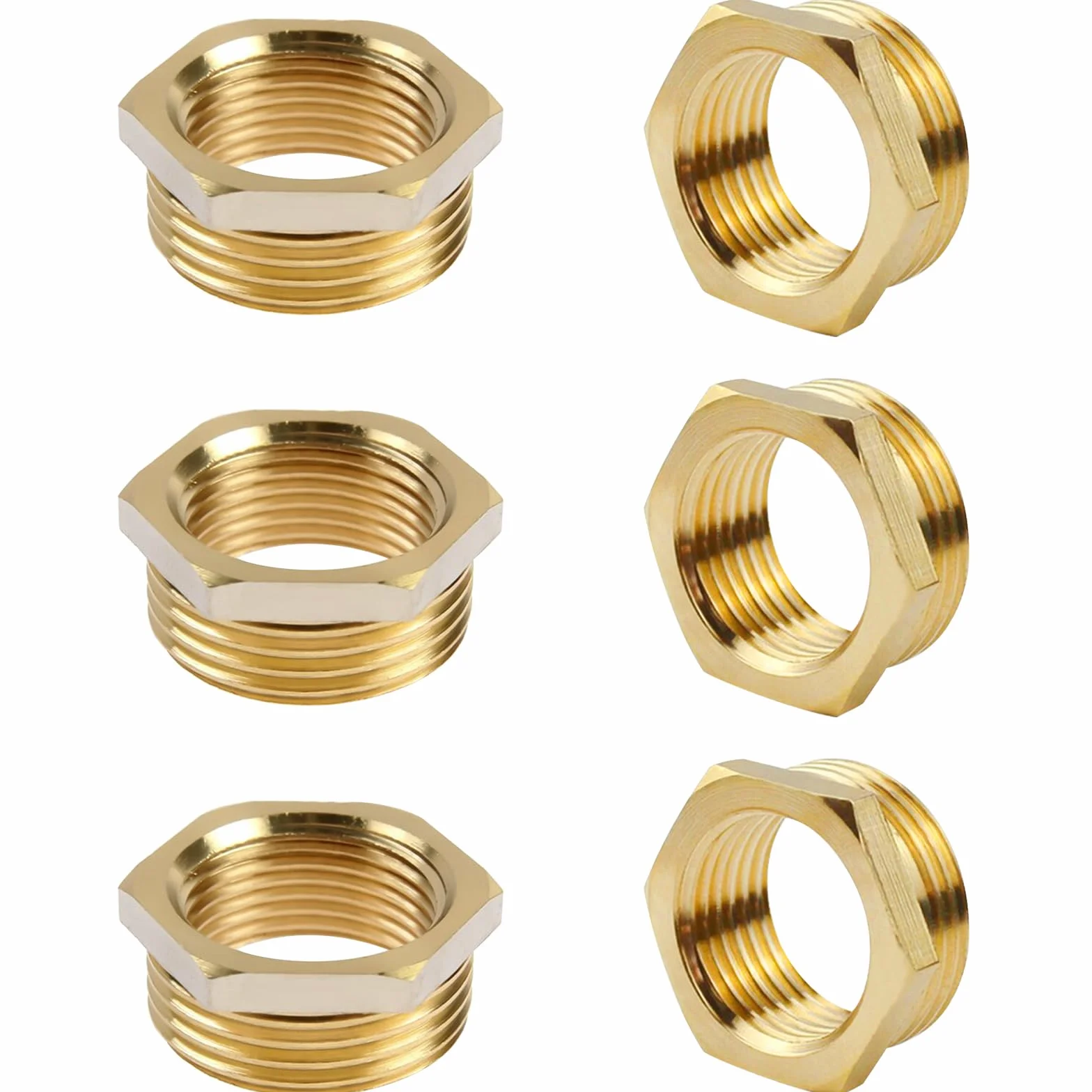 6 sztuk Zredukowany mosiężny korek męski 3/4" żeński 1/2 "mosiężny reduktor złączki gwintowane 3/4 do 1/2 cala (M Ø 26mm x F Ø 19mm) do złączek hydraulicznych