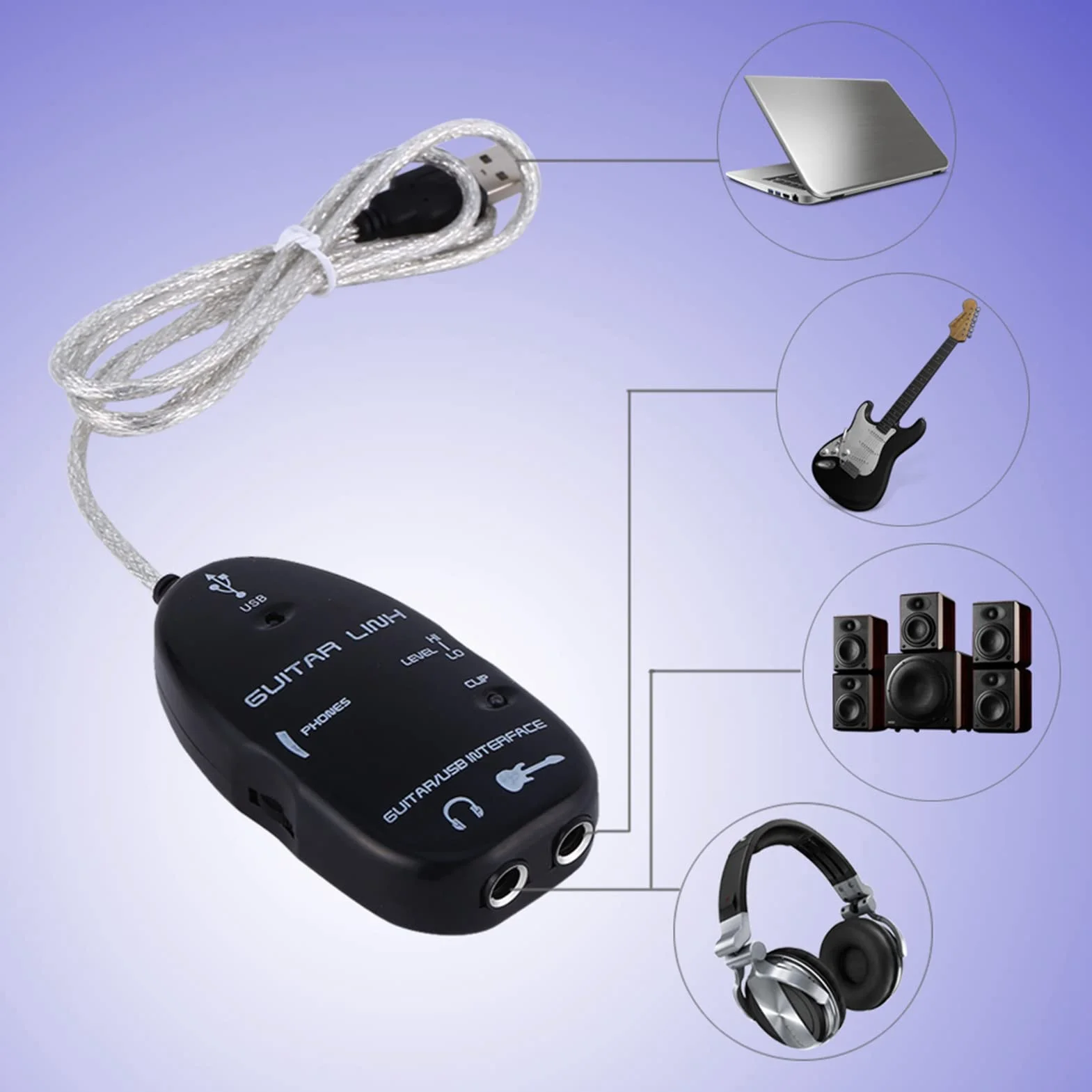 Kabel Rocksmith, profesjonalny kabel USB Guitar Link, Prosta instalacja Plug and Play Gitara Sprzęt nagrywający Gitara Do PC Interfejs z komputerem i nadaje się do