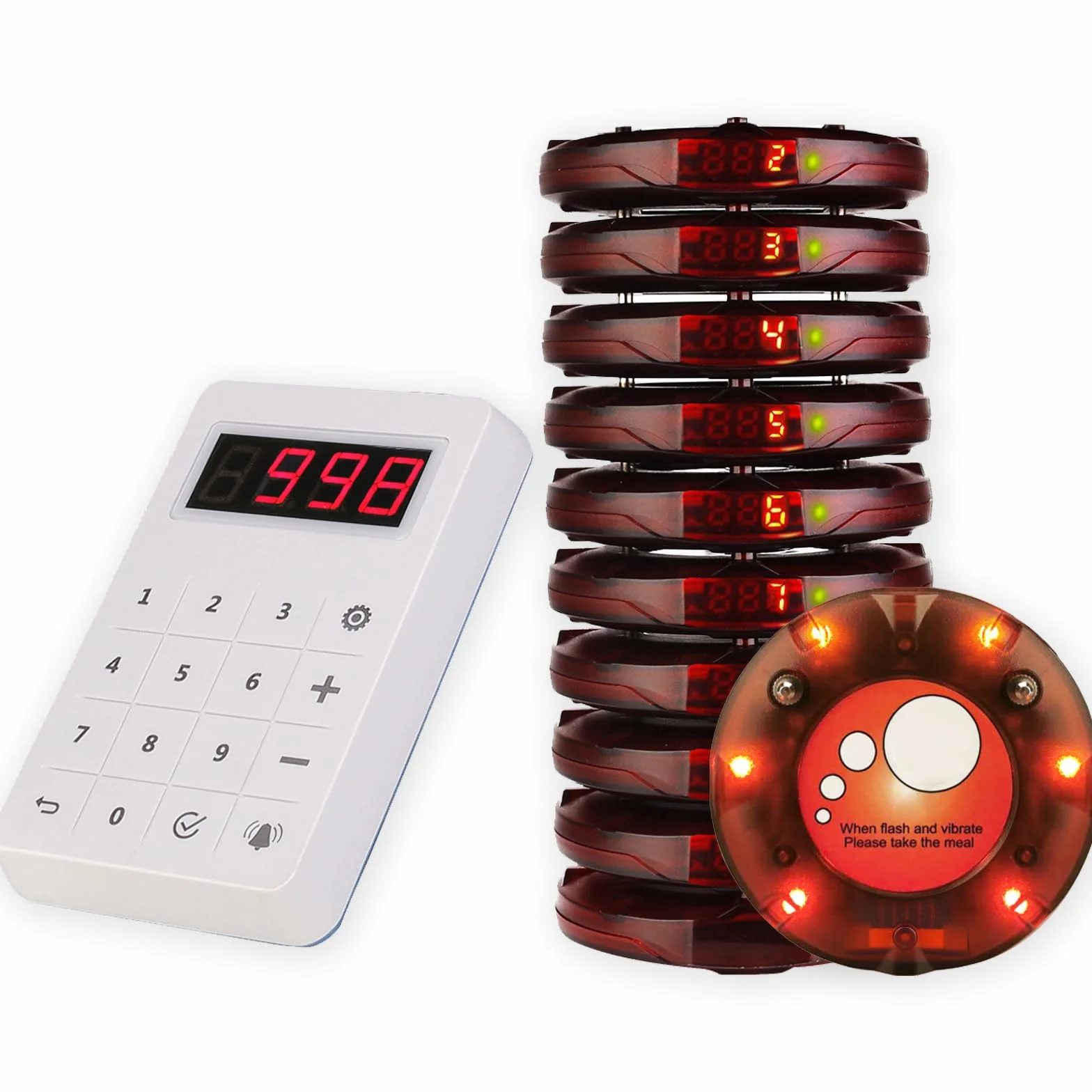Retekess TD158 Pager Restauracyjny, Bezprzewodowy System Przywoławczy, Wyświetlacz LED, 4 Tryby Wywoływania, Bateria o Dużej Pojemności, Klawiatura Wyciszająca, Restaurant Pager, Hotel