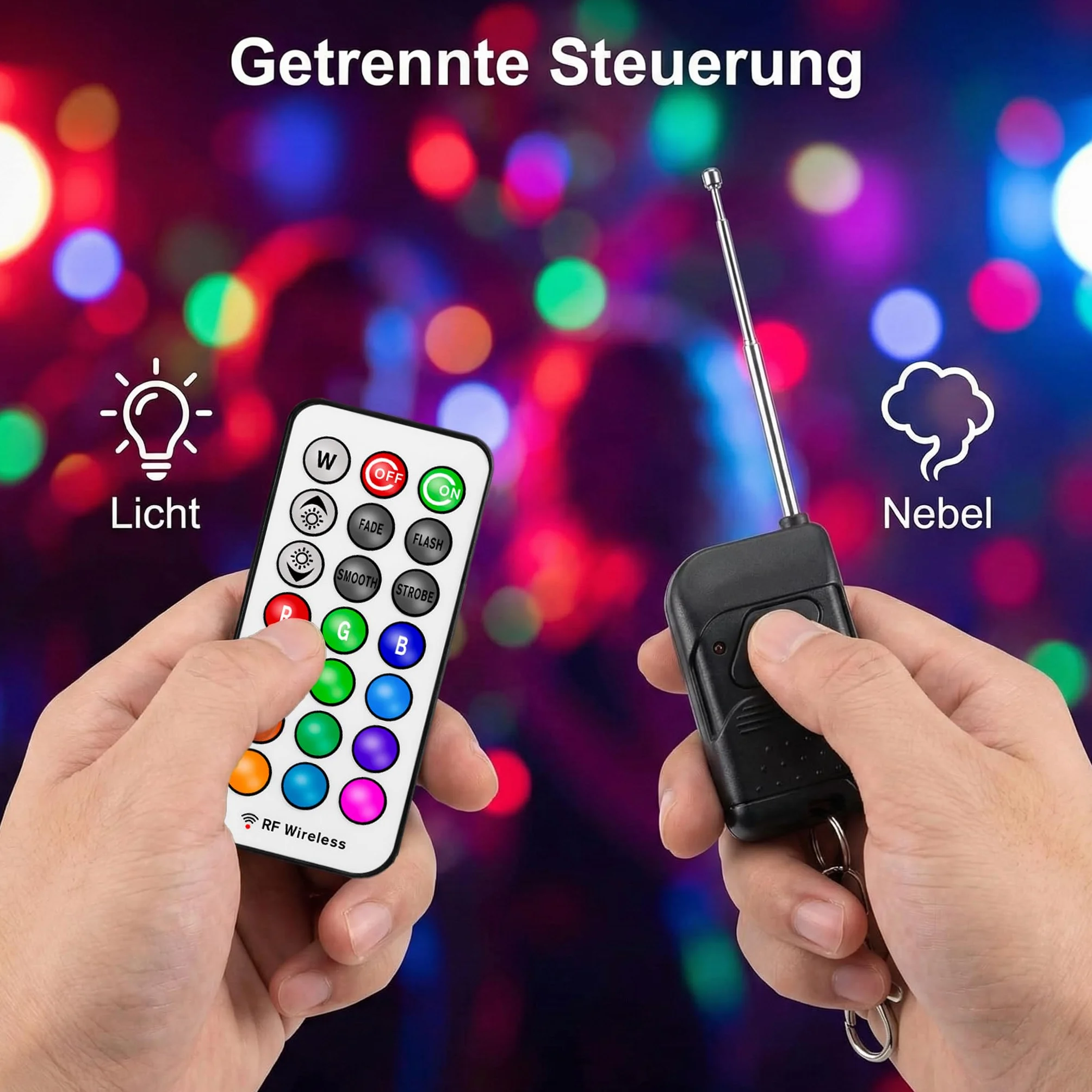 Mini wytwornica dymu RGB 700 W 13 kolorów 8 diod LED z pilotem przewodowym i radiowym