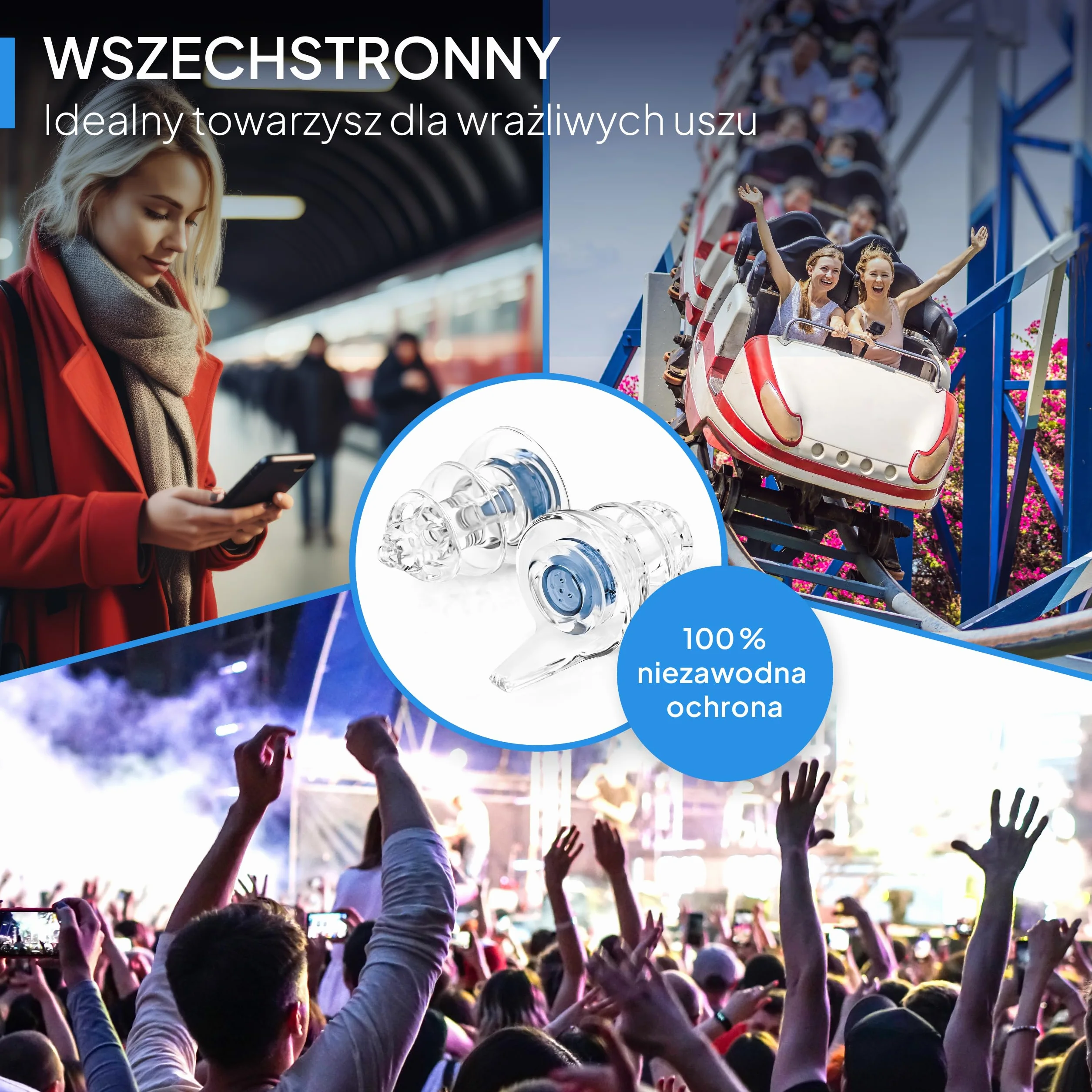 Senner MusicPro Soft Ochrona Słuchu Miękkie Zatyczki do Uszu Niebieskie Przezroczyste z Aluminiowym Etui