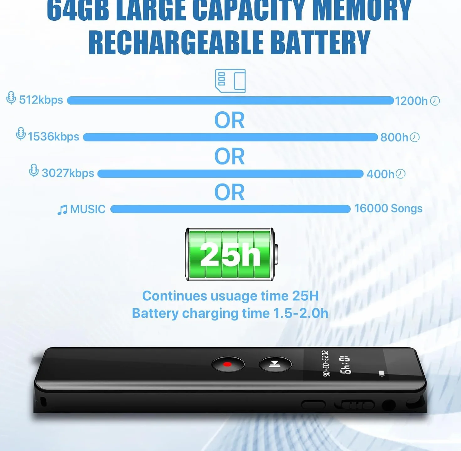 Digital Voice Recorder, 800 Hrs Capture information Storage Device,Digital Audio Storage Device Perfect Capture Every Word for Lecture Interview Meeting Class