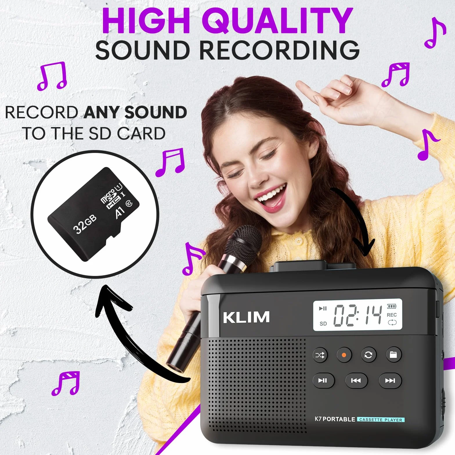 KLIM K7 Odtwarzacz kasetowy Walkman MP3 konwerter 32GB SD