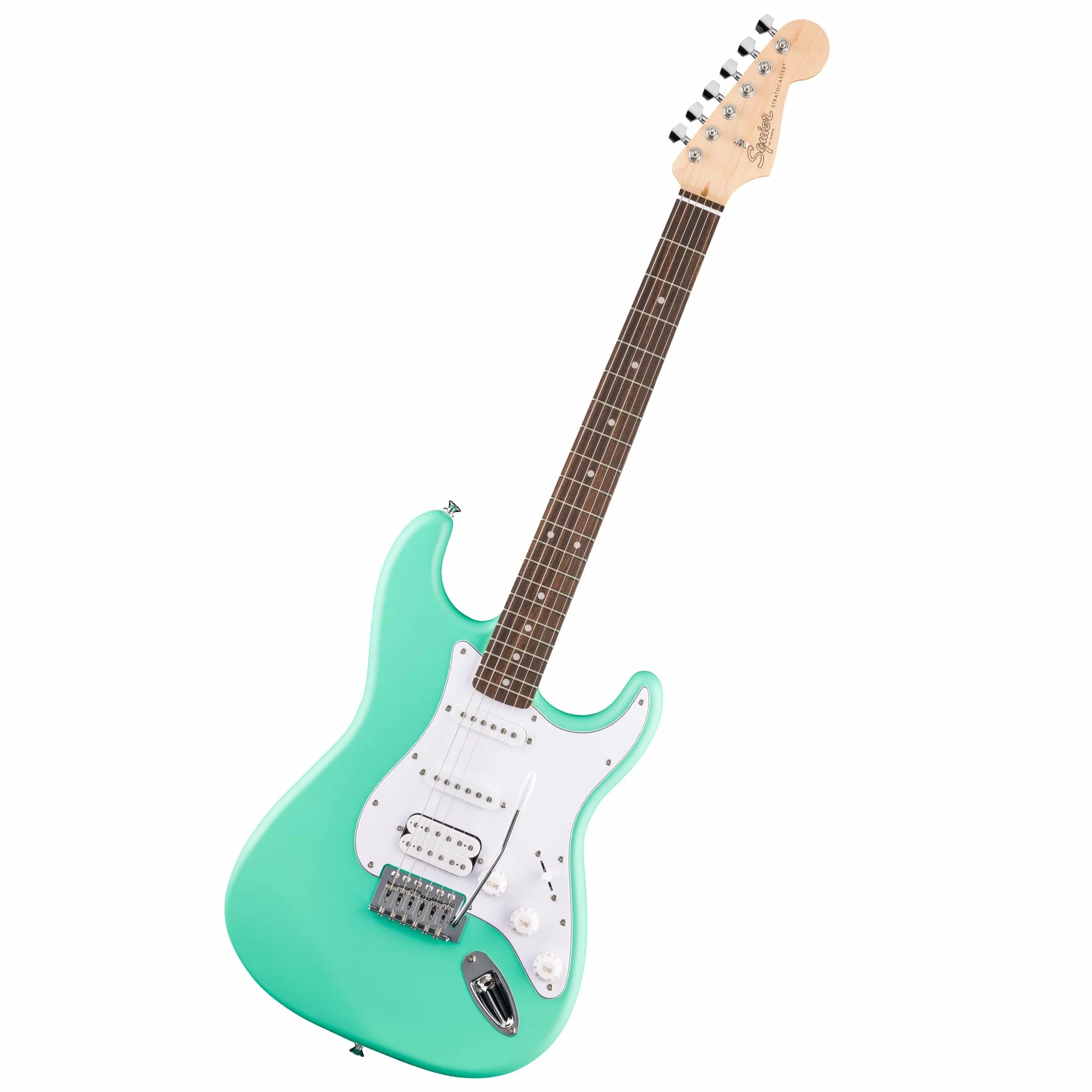 Squier by Fender Debut Collection HSS Stratocaster gitara elektryczna, podstrunnica Laurel, biała maskownica, Seafoam Green