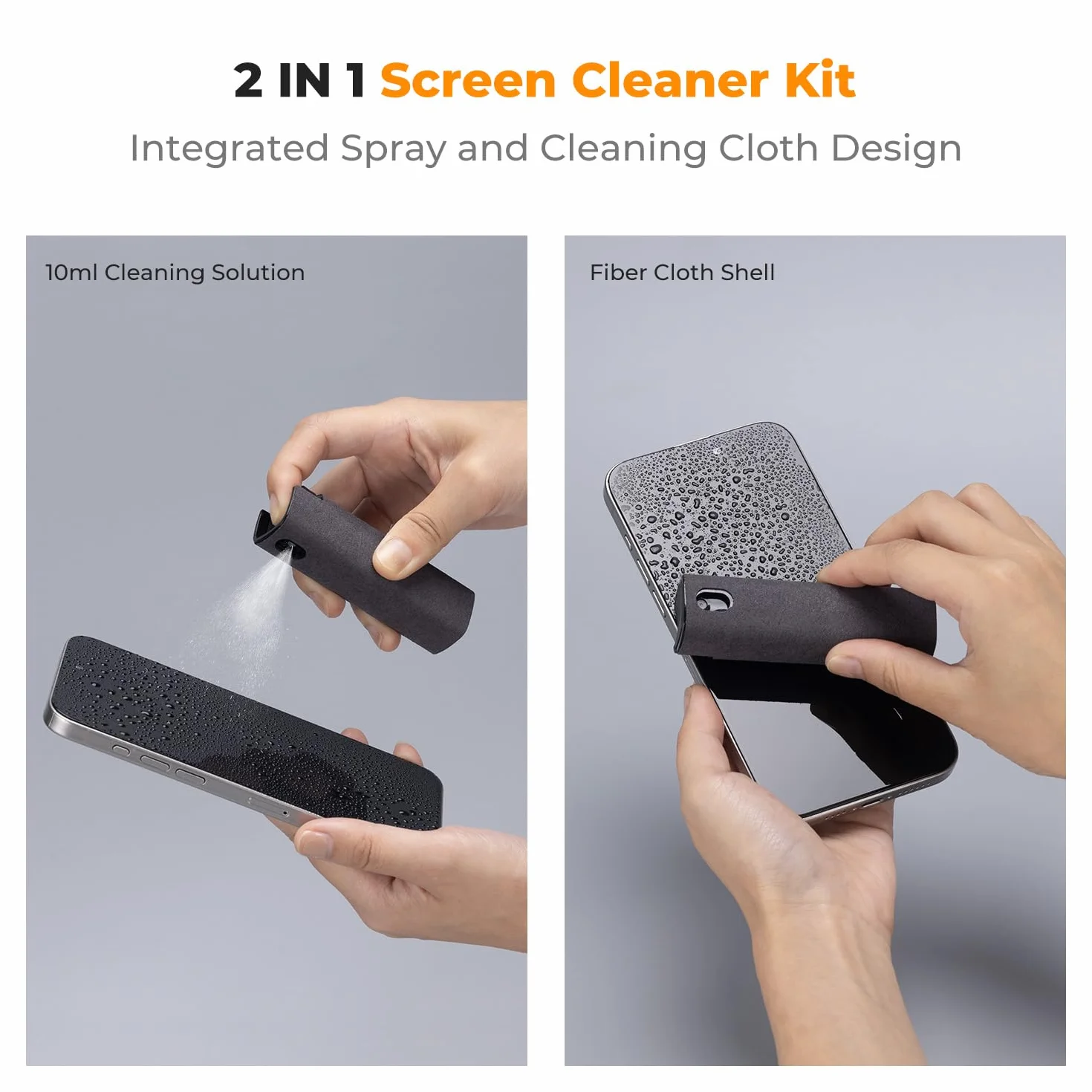 K&F Concept 2-częściowy zestaw do czyszczenia ekranu, do telewizora, laptopa, komputera, telefonu komórkowego, tabletu i czyszczenia wyświetlacza samochodowego, spray dwa w jednym i ściereczka z
