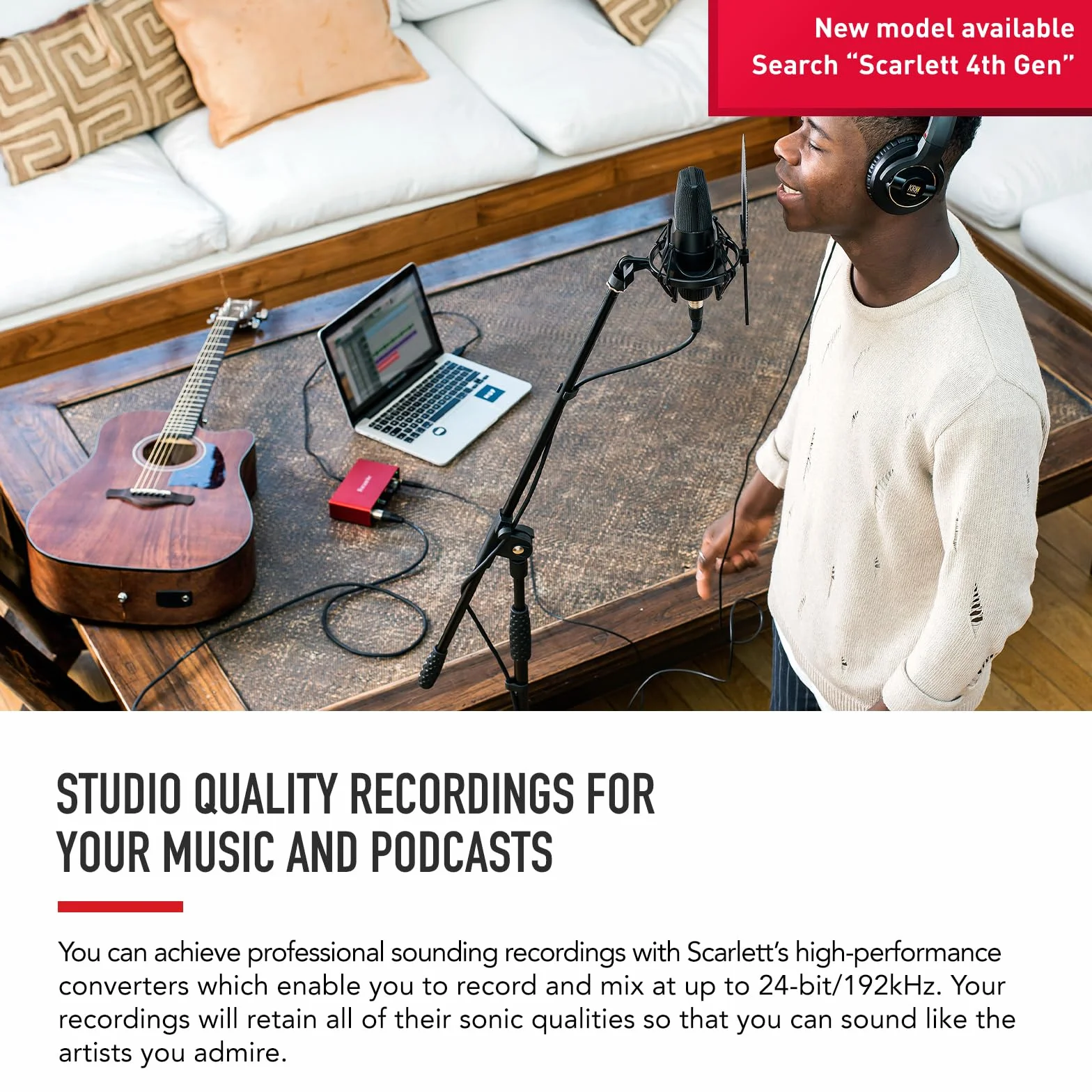 Focusrite Scarlett Solo 3. generacji, Interfejs USB Audio, dla gitarzystów, wokalistów, podcasterów lub producentów, dźwięk o jakości studyjnej, czerwony