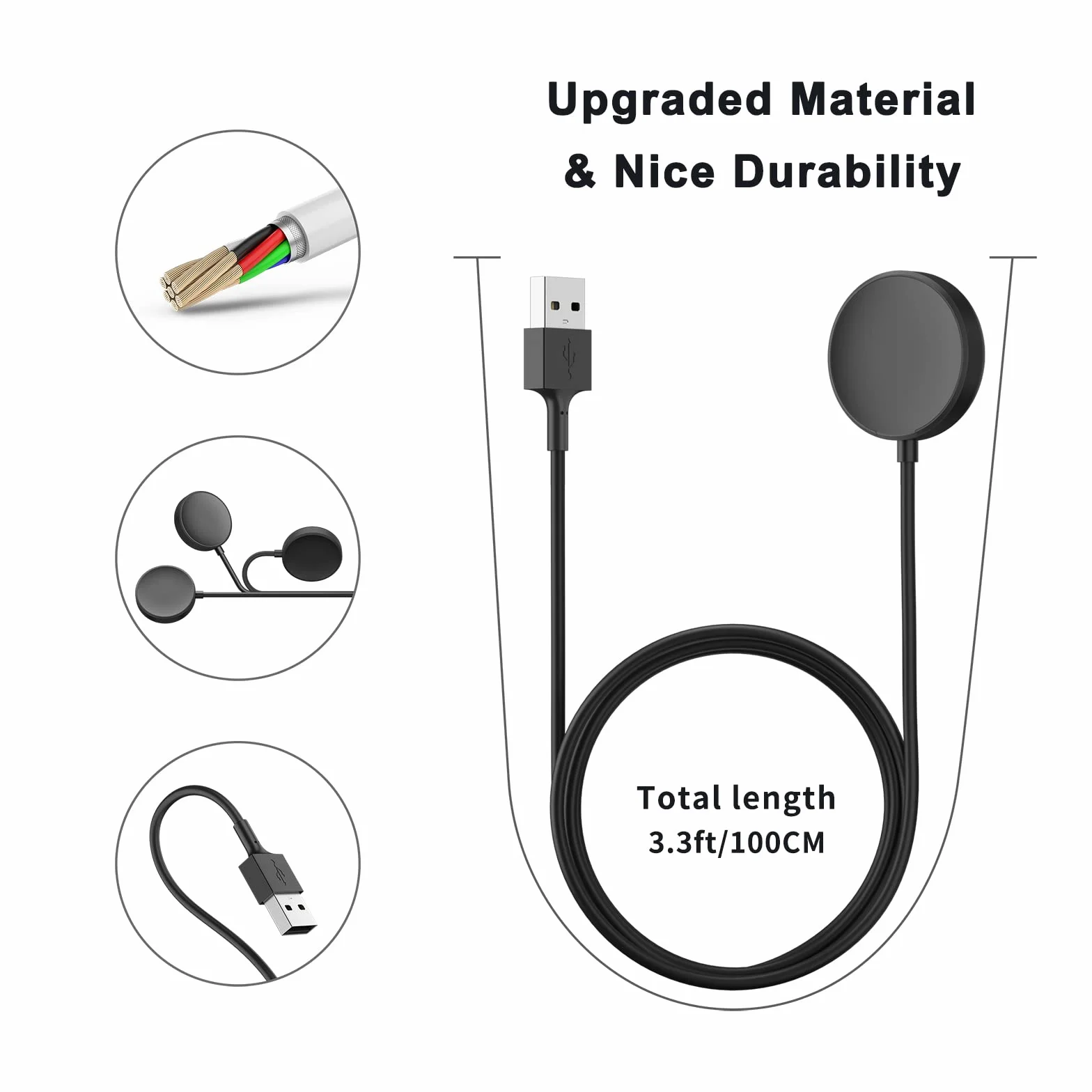 Oumida Kabel do ładowania do Samsung Galaxy Watch 3/4/5/6/7/Active/FE/Ultra, ładowarka USB, kabel do ładowania Charger Cable Dock do Samsung Watch 4/3/5/6/7/FE/Ultra/Active (czarny x 2)