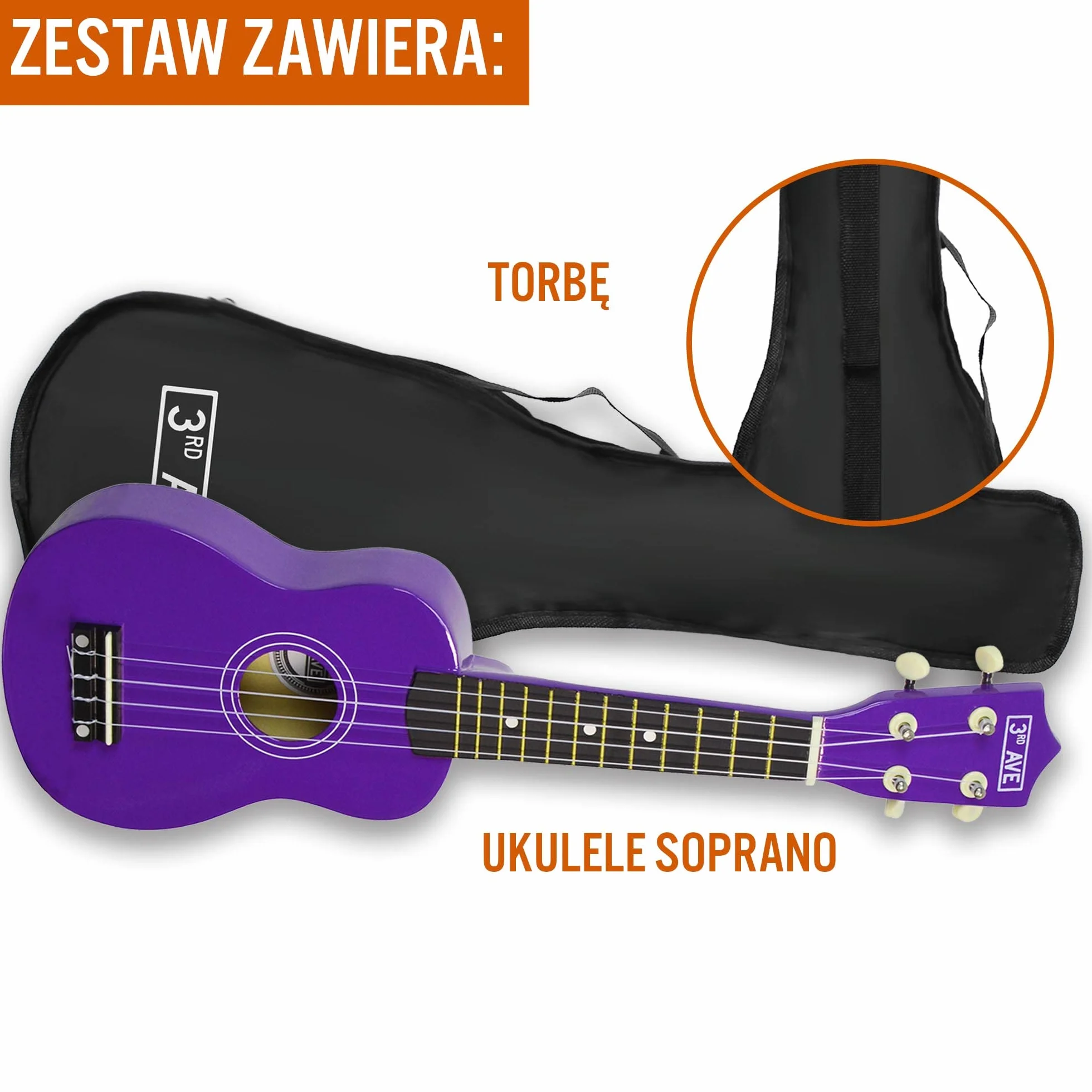 3rd Avenue Ukulele Soprano dla początkujących, 21 cali – w kolorze fioletowym – BEZPŁATNY pokrowiec na ukulele