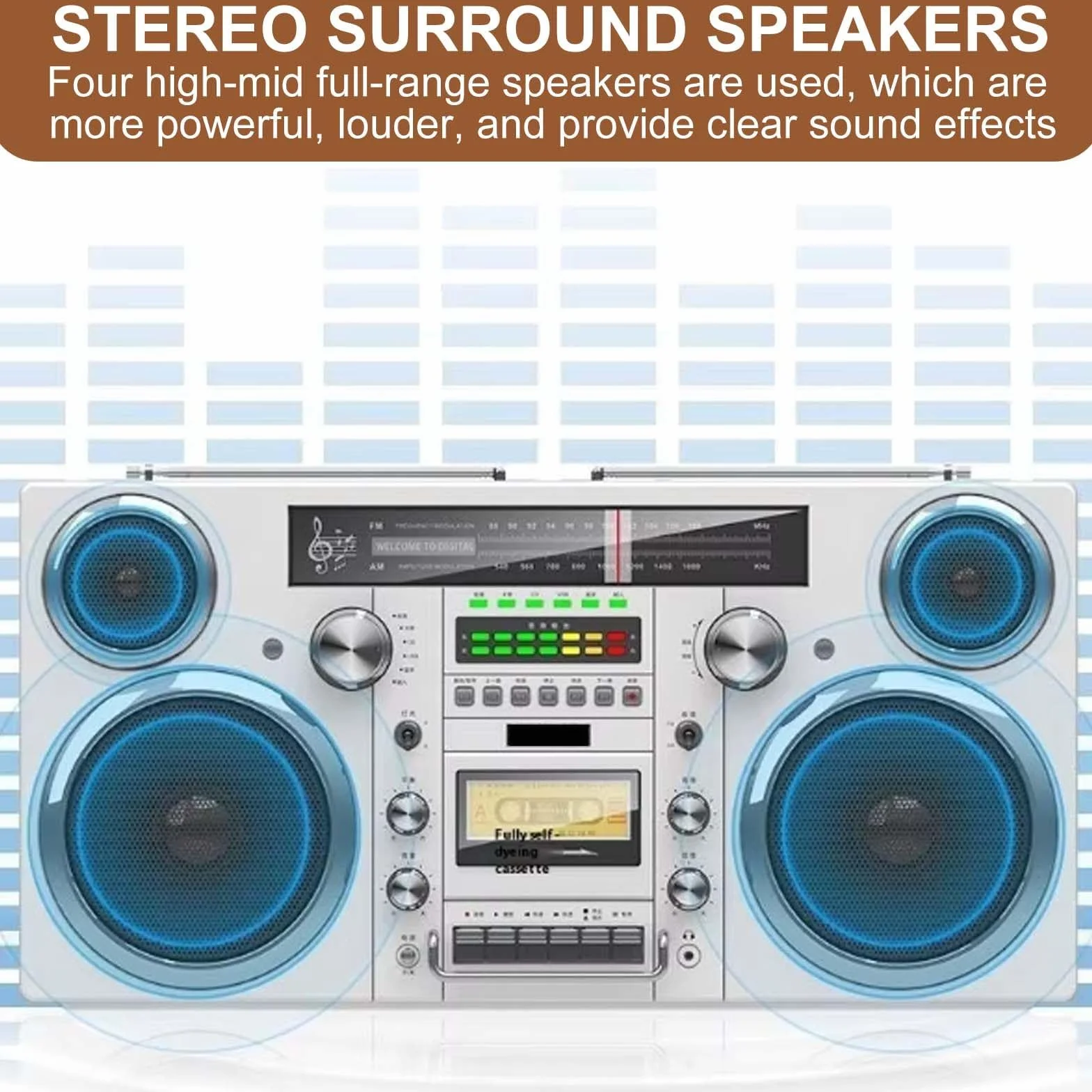 Boom Box Cd, Magnetofon/Magnetofon Kasetowy, Am/Fm, Usb, Wbudowany Akumulator, ObsłUga PołąCzeń Telefonicznych W Promieniu 10 M,White
