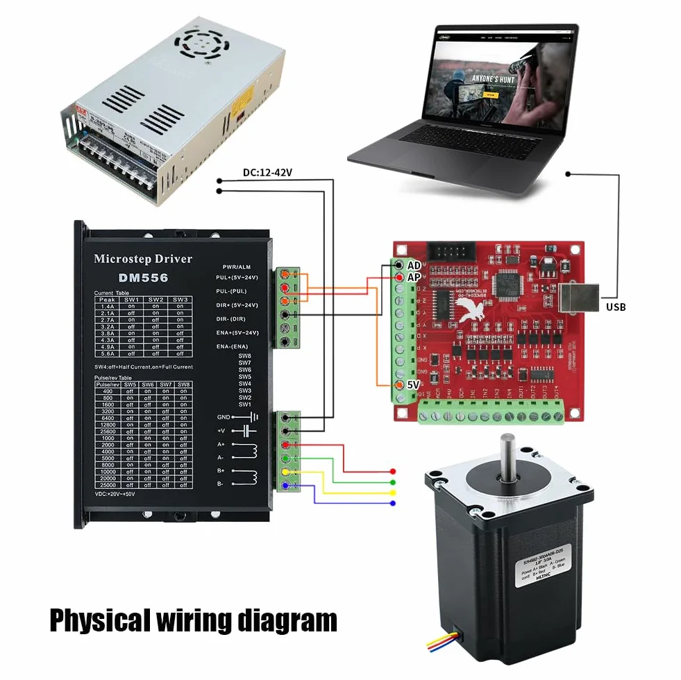 Zestaw frezów CNC o grubości 8 mm, 3 osie, 3 sterowniki silnika krokowego DM542 i silnik Nema23 1200 g + płyta interfejsu USB mach3 + zasilacz sieciowy