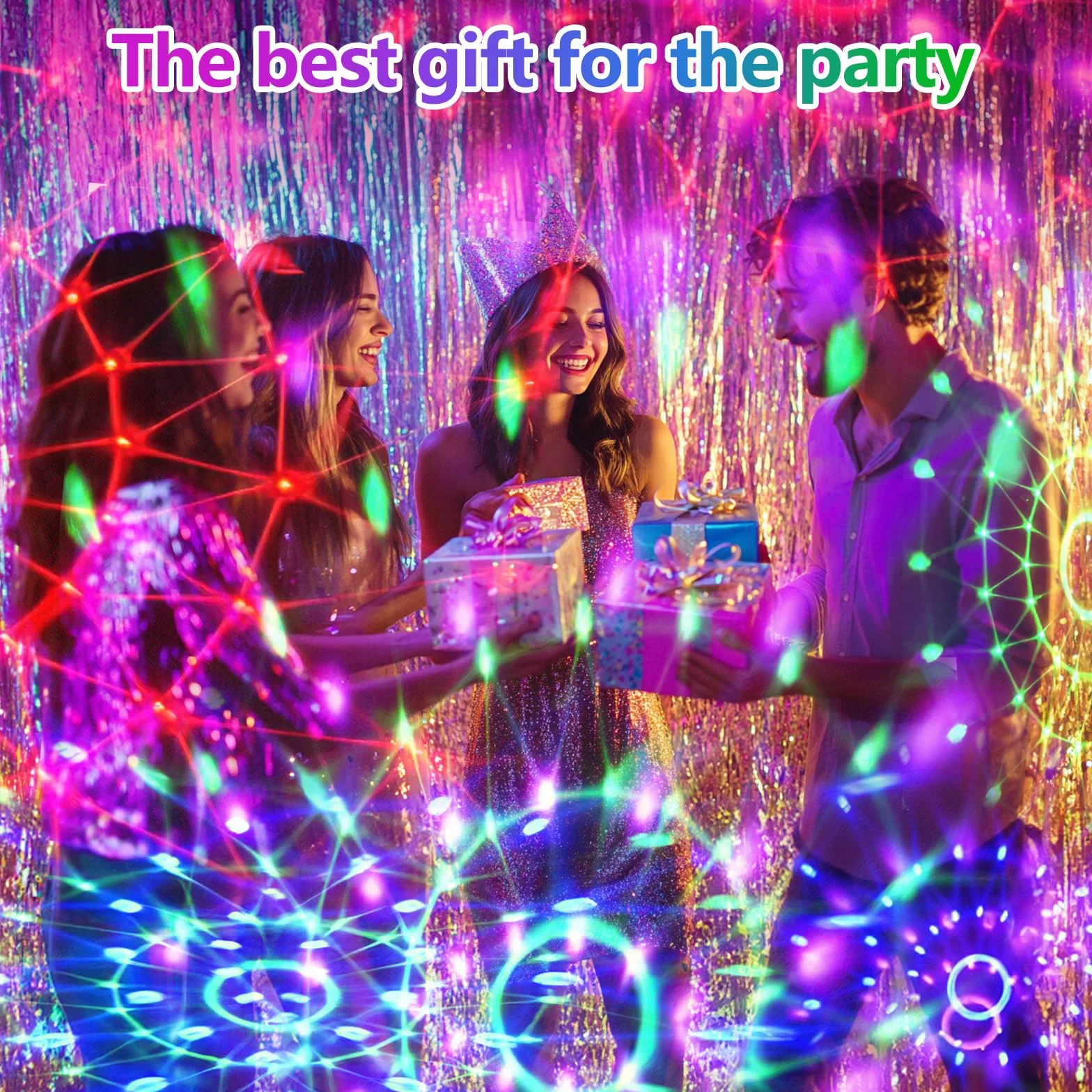 Kula dyskotekowa Tyonto RGBP idealna na imprezy DJ-a, 15 kolorów światła, timer, muzyka, obrót o 360°, jasne lasery i USB 4M/13 stóp tworzą niezapomnianą wakacyjną atmosferę