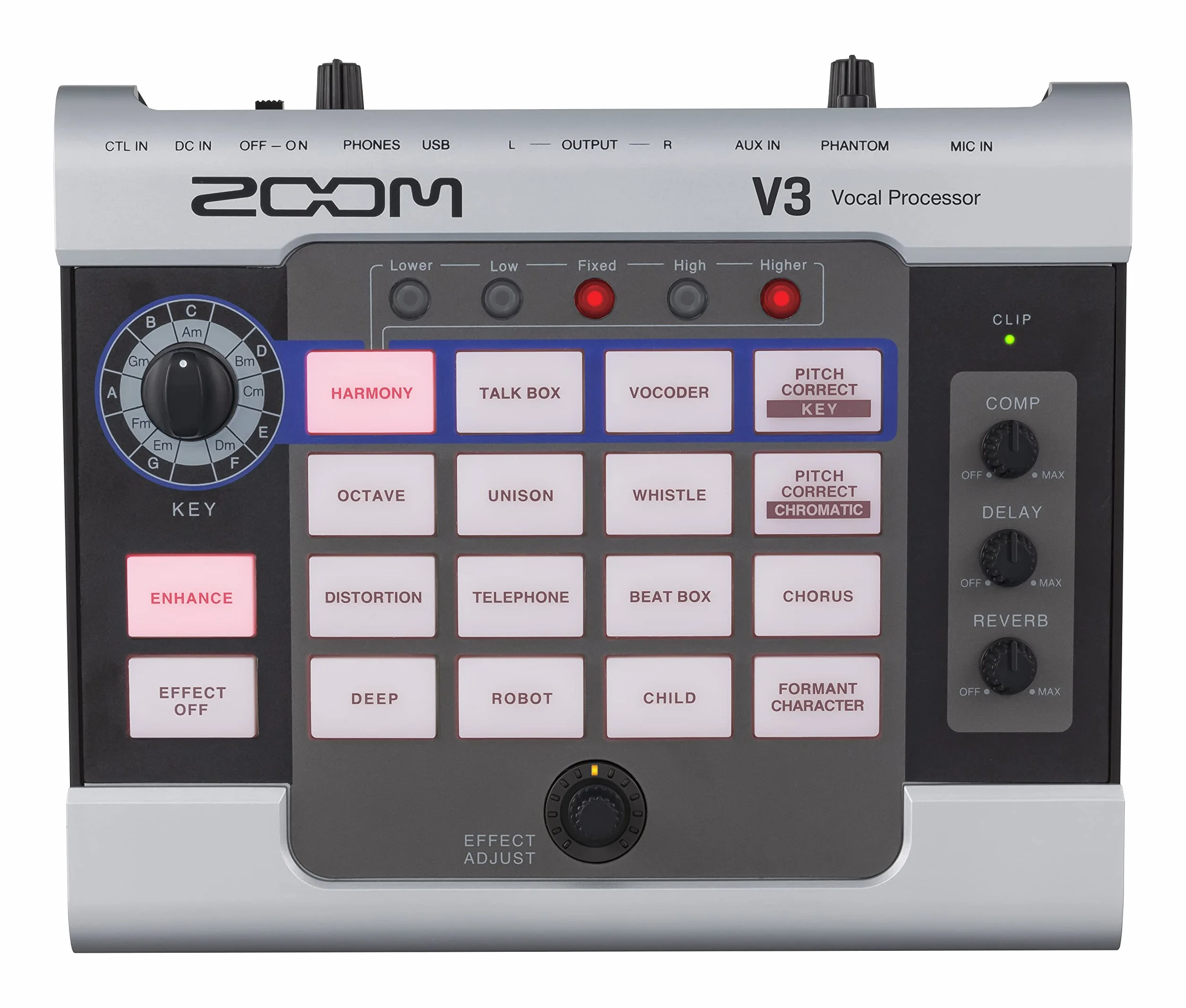 ZOOM V3 Vocal Processor – efekt do poprawy jakości śpiewu, głosu i mowy, do nagrywania i streamingu, podcastów, filmów i optymalizacji treści, czarny i srebrny
