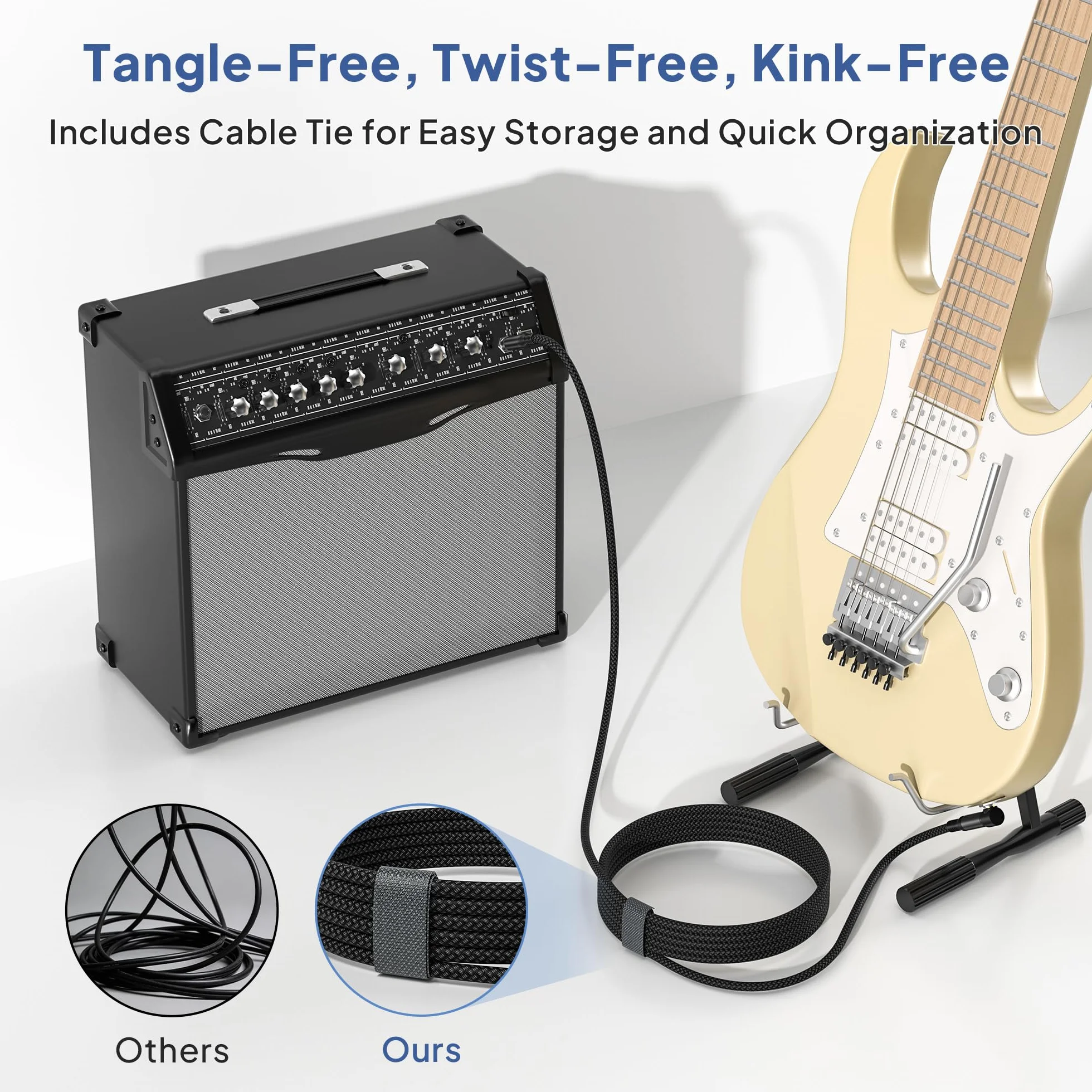 Elebase Kabel gitarowy 6,35 mm TRS 3M 2 sztuki 90 stopni 1/4" wtyczka stereo kabel instrumentalny symetryczny kabel audio