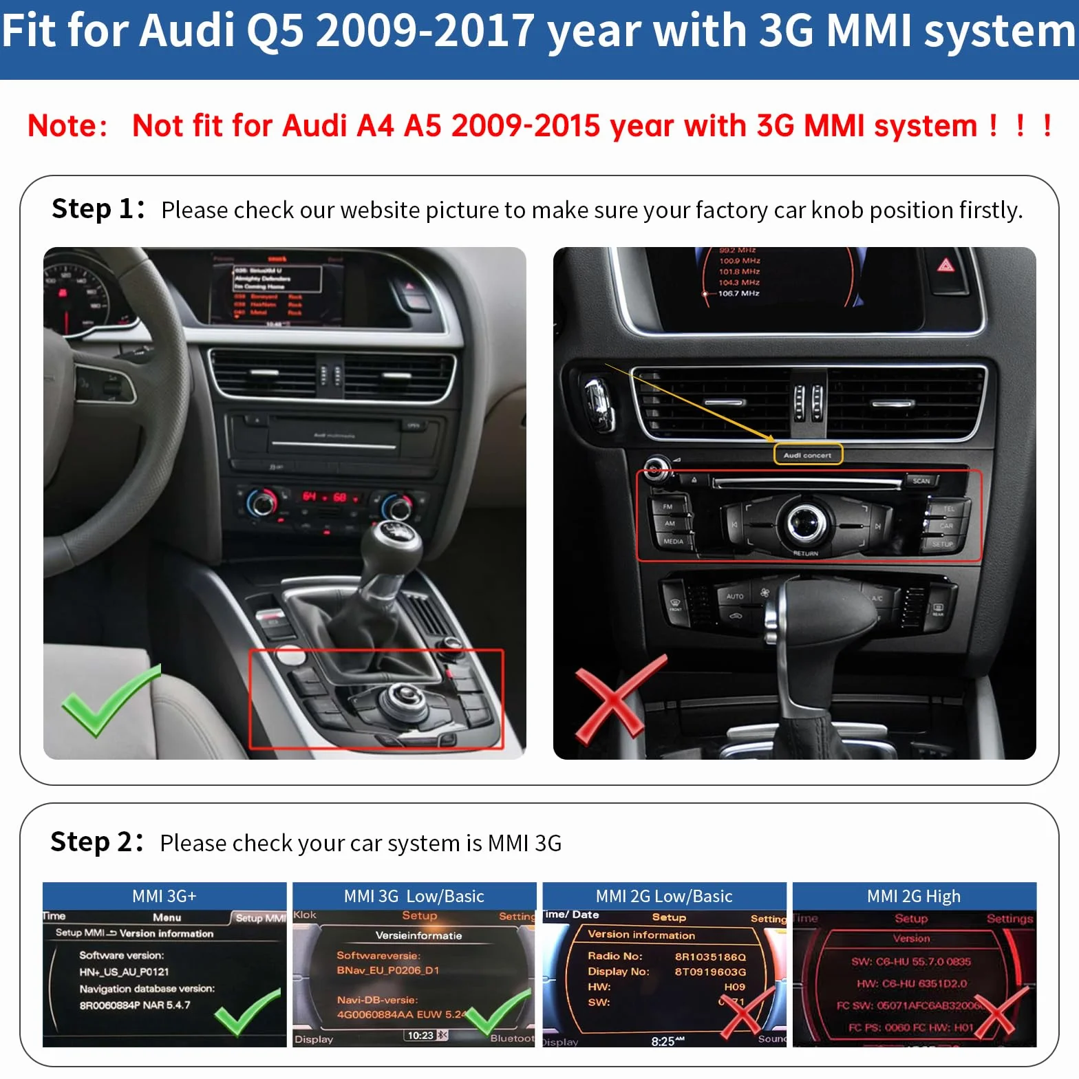 Road Top 8,9 cala Bezprzewodowy ekran dotykowy radia samochodowego CarPlay dla Audi Q5 2009-2017 rok z 3GMMI, multimedialny ekran stereo radia samochodowego, obsługa bezprzewodowego Android Auto