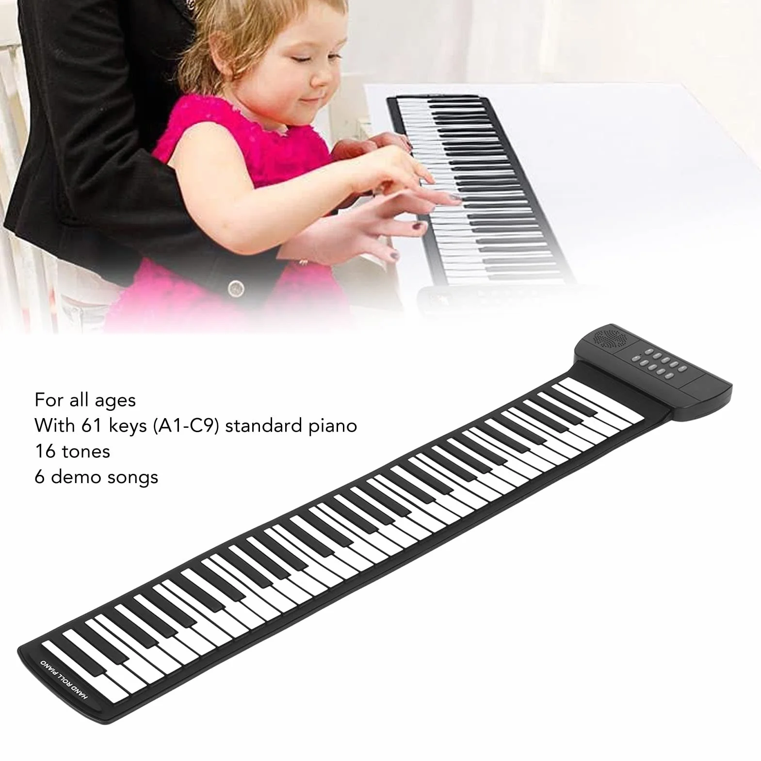 Roll Up Piano, 61-klawiszowa Przenośna Klawiatura Fortepian, Ręcznie Zwijana Elektryczna Klawiatura Pianina dla Początkujących Dzieci, Edukacyjna Elektroniczna Muzyka Cyfrowa Klawiatura(PM61)