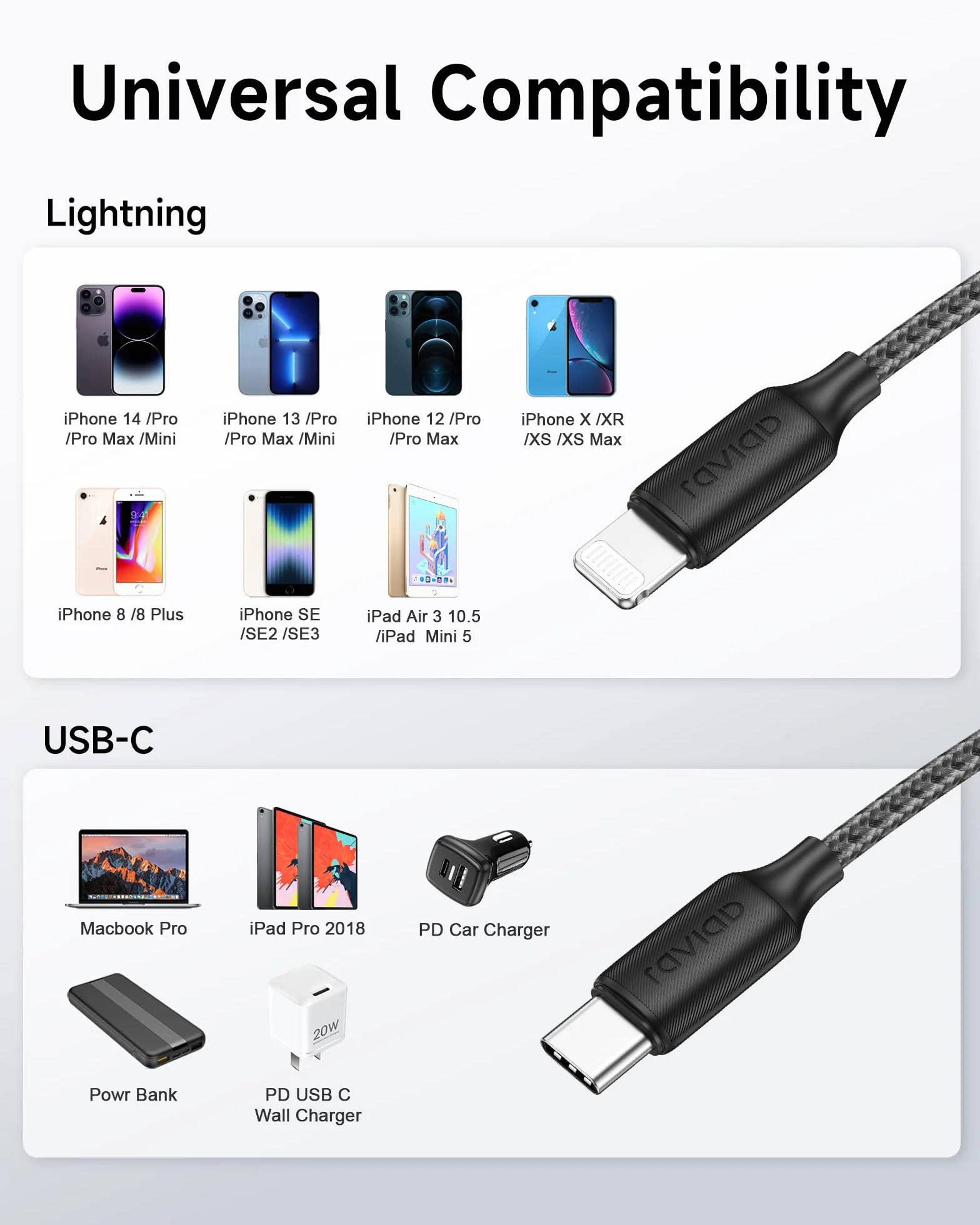 RAVIAD Kabel USB C Lightning 3 m [certyfikat MFi] Power Delivery Nylon typ C to Lightning kabel do ładowania do iPhone 14/13/13 Pro / 13 Pro Max / 13 Mini / 12 / 12 Pro Max / 12 Mini/11 Pro/X/XS/XR/8