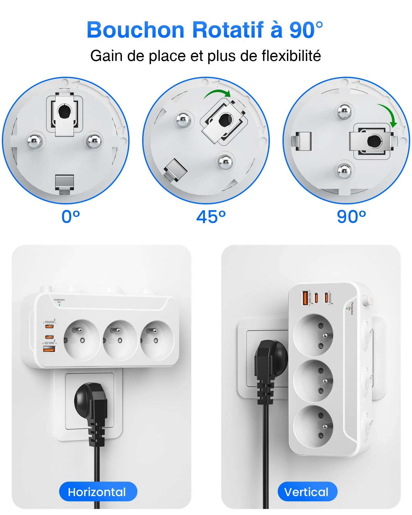 Listwa Zasilająca 3 Gniazdo, PD20W Wielokrotne Gniazdo z Wyłącznikami,Listwa Zasilająca Przeciwprzepięciowa 3 Gniazda Elektryczne,Rozdzielacz Elektryczny Adapter do Gniazdka z Type-c,Biały