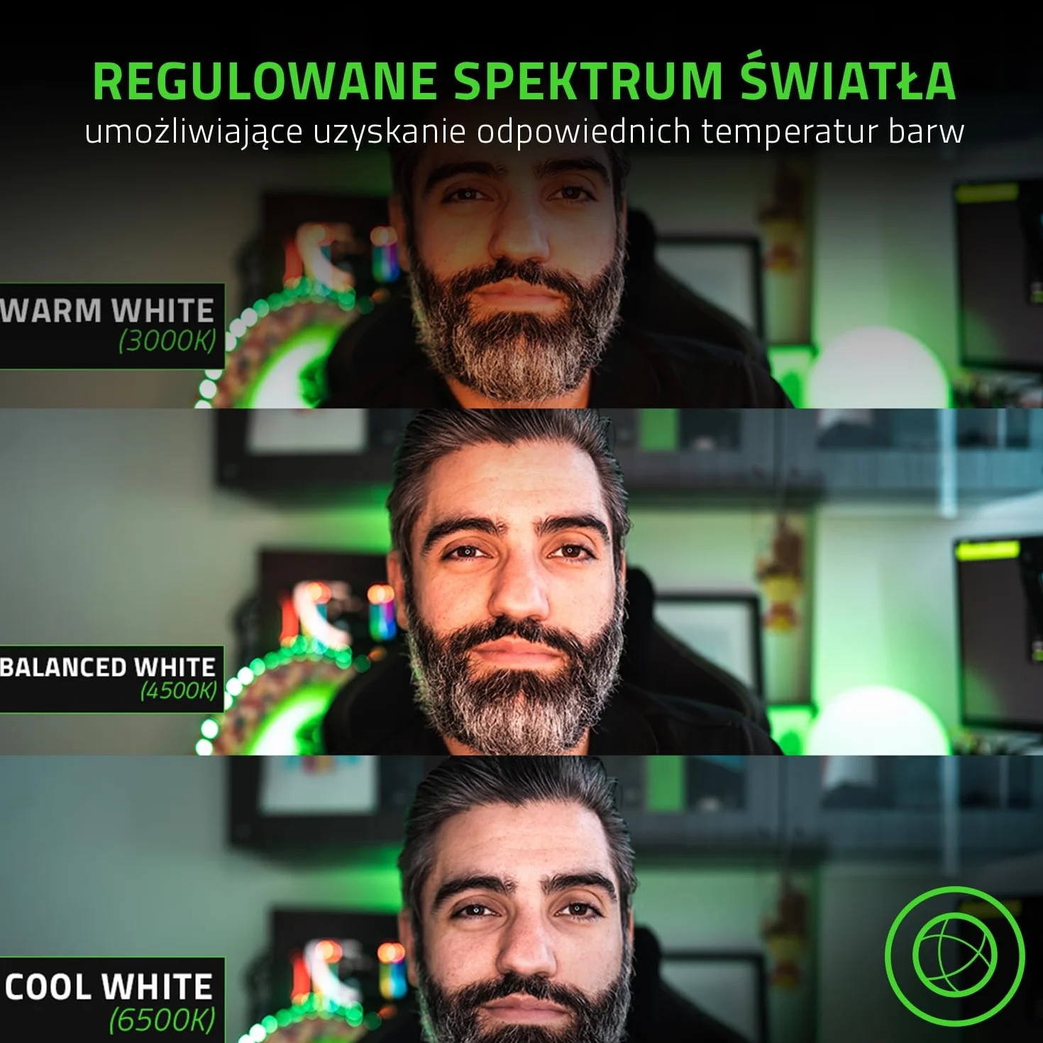 Razer Ring Light - 12-calowa lampa pierścieniowa LED USB + Statyw do streamingu z komputerów PC i urządzeń mobilnych (Regulowane spektrum światła, Wszechstronne opcje mocowania) Czarny