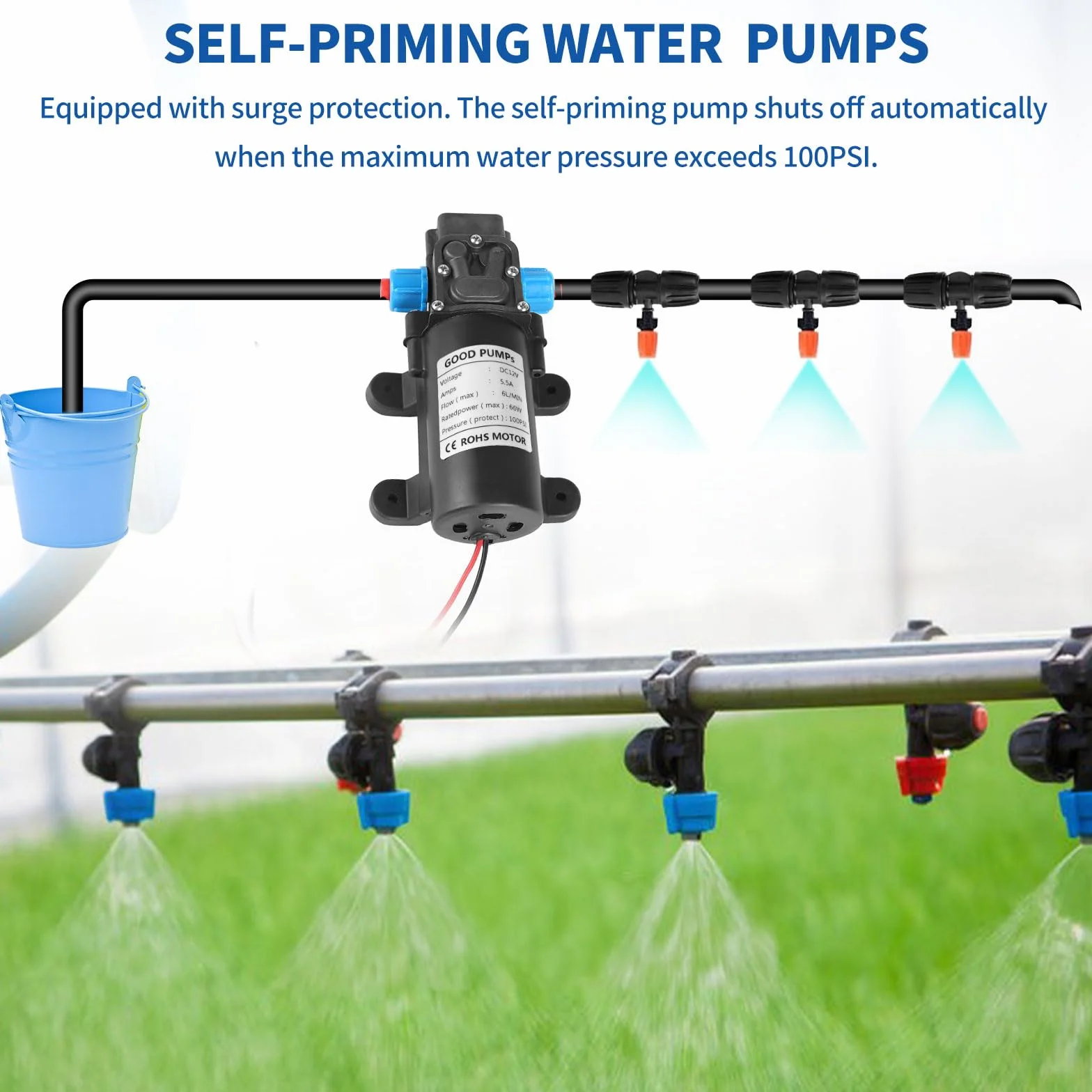 SWAWIS Samozasysająca Pompa Wodna 12 V 6 l/min 100 PSI 6,9 Bar, Membranowa, Ciśnieniowa, Minipompka Wysokociśnieniowa Do Przyczep Kempingowych, Łodzi, Ogrodu