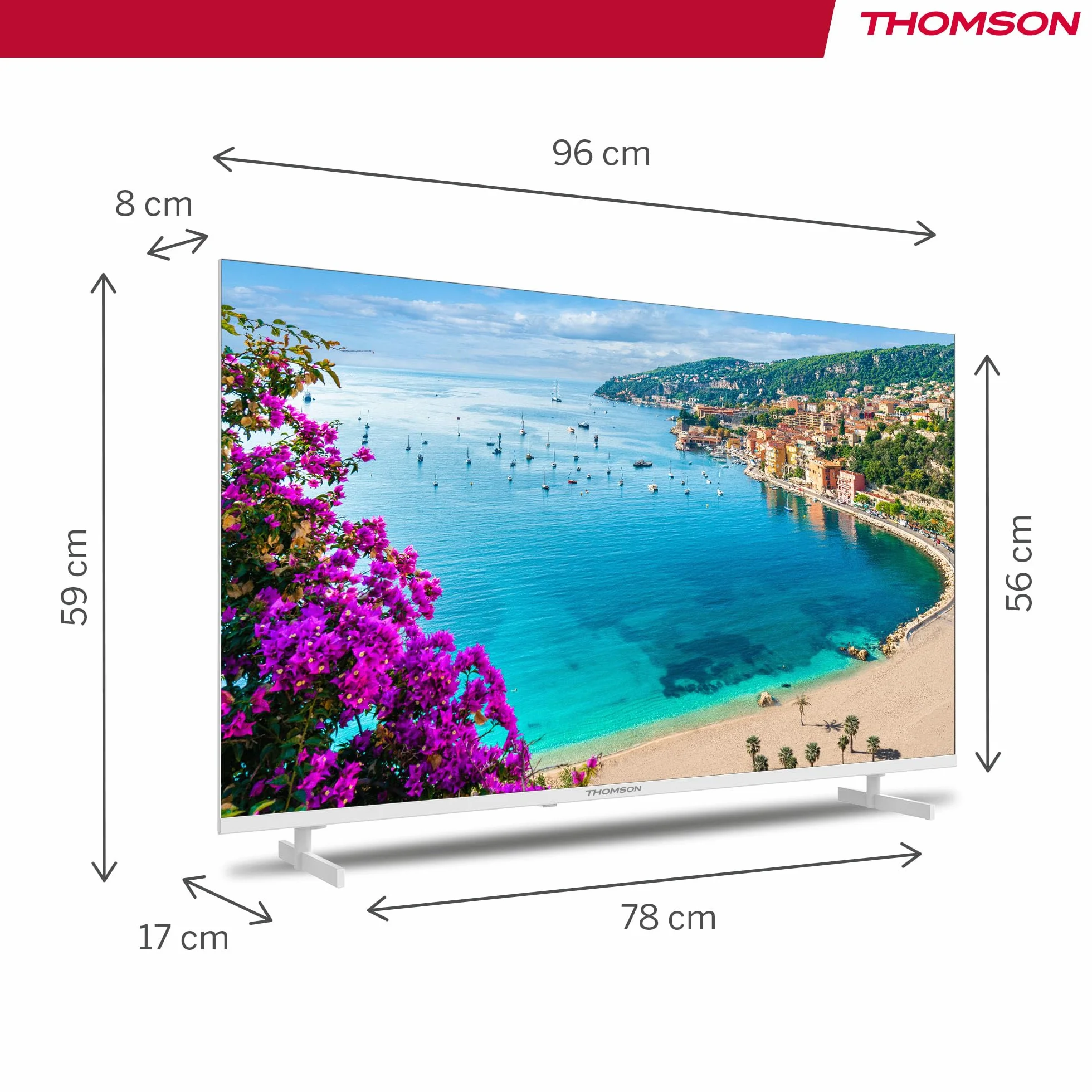 THOMSON 43 calowy (109 cm) 4K Ultra HD Biały Smart Android TV, Google Assistant, Wi-Fi, Dolby Digital, Bluetooth, Triple-Tuner (Kabel/Satelita/Antena), HDMI, CI+, A+ Płyta – 43UA5S13W