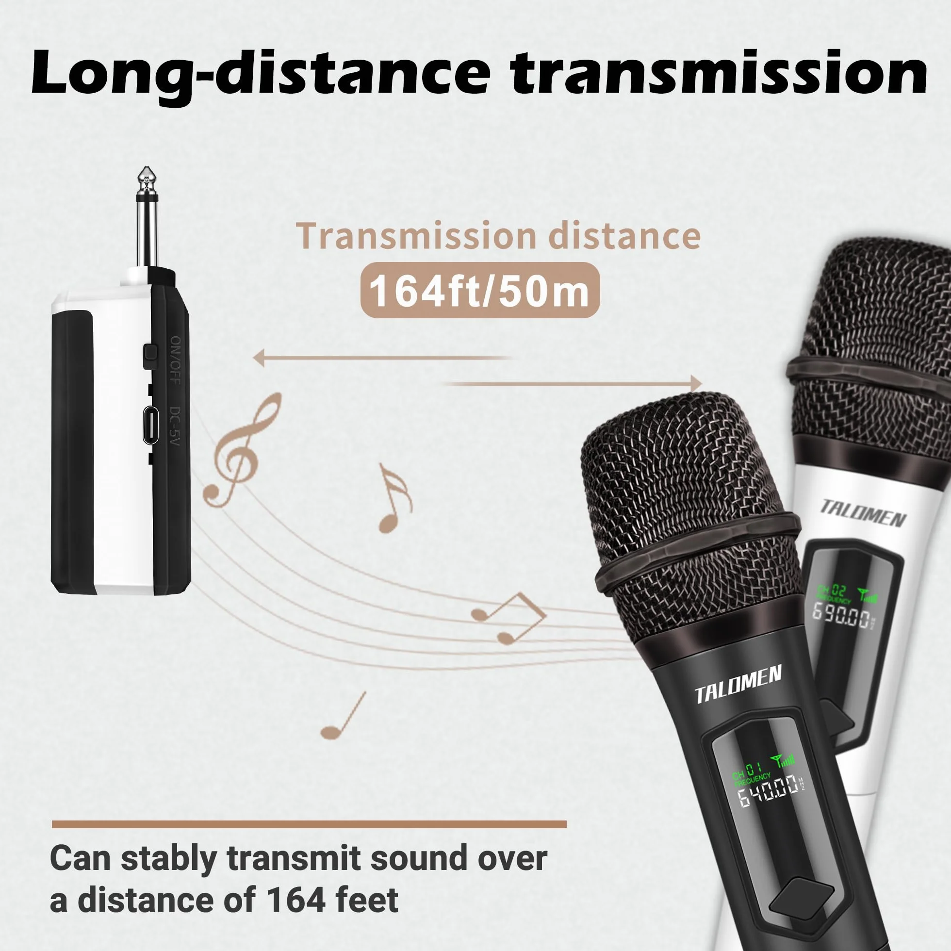 Talomen Mikrofon bezprzewodowy 2,4 GHz dynamiczny system do karaoke K60-2 czarno-biały