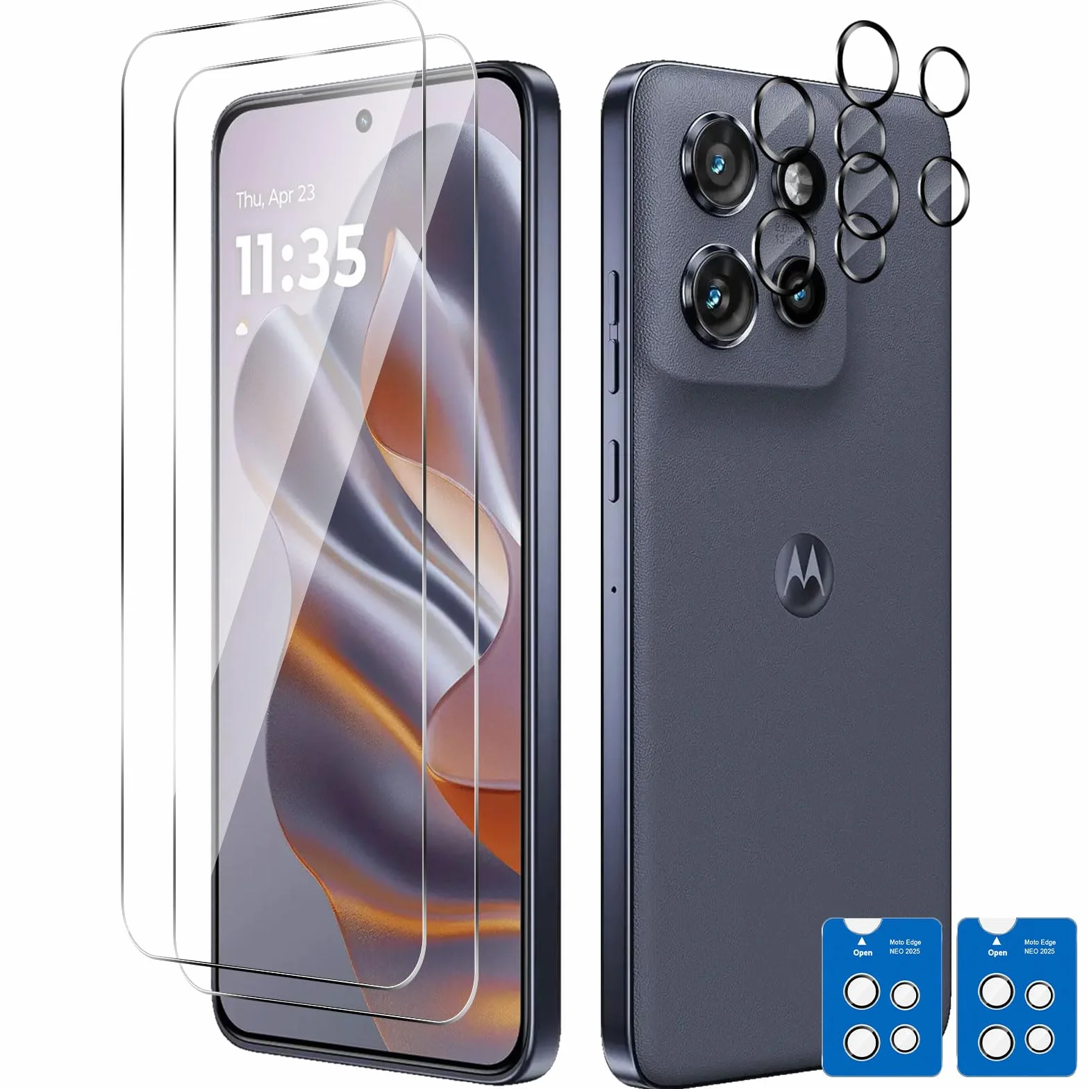 Folia ochronna na Motorola Moto Edge 60 Neo 5G ze szkła hartowanego, 2 sztuki ochrony ekranu z 2 sztukami ochrony aparatu, twardość 9H szkło ochronne folia na telefon HD przezroczysta hartowana