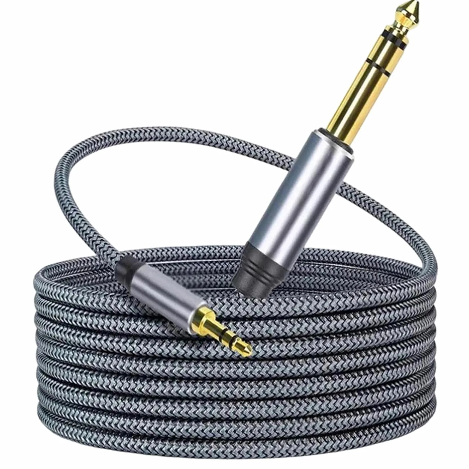 Kabel Do Głośnika Odtwarzacza Wzmacniacza Miksującego Pozłacany | Kabel stereo 3,5 mm do 6,35 mm Warstwa nylonowego oplotu tłumi hałas.(15m)