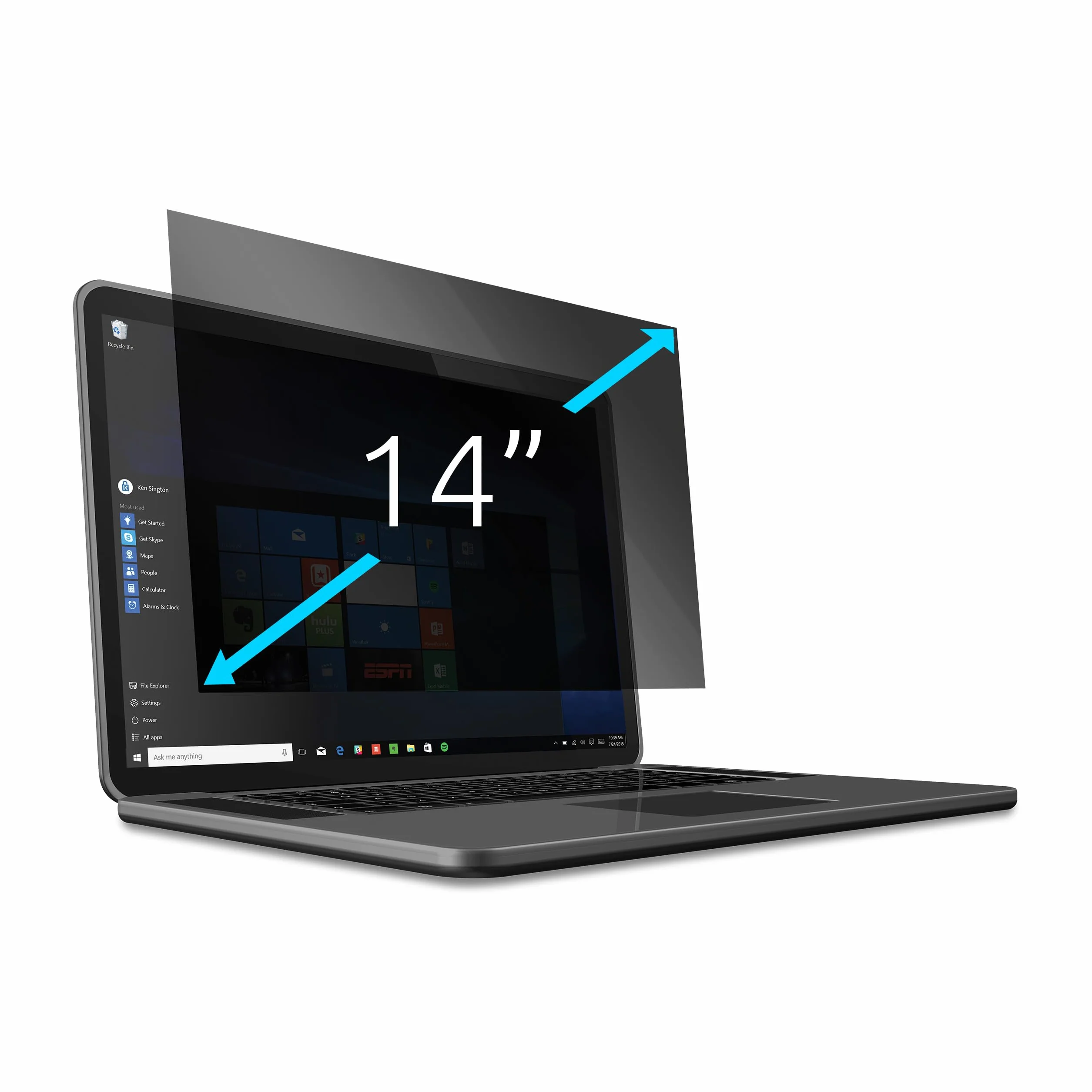 Filtr prywatyzujący Kensington, ruchomy i dwustronny, do laptopów/tabletów 14" 16:9, powłoka przeciwodblaskowa, z redukcją niebieskiego światła, aby zapobiec zmęczeniu oczu (628333)