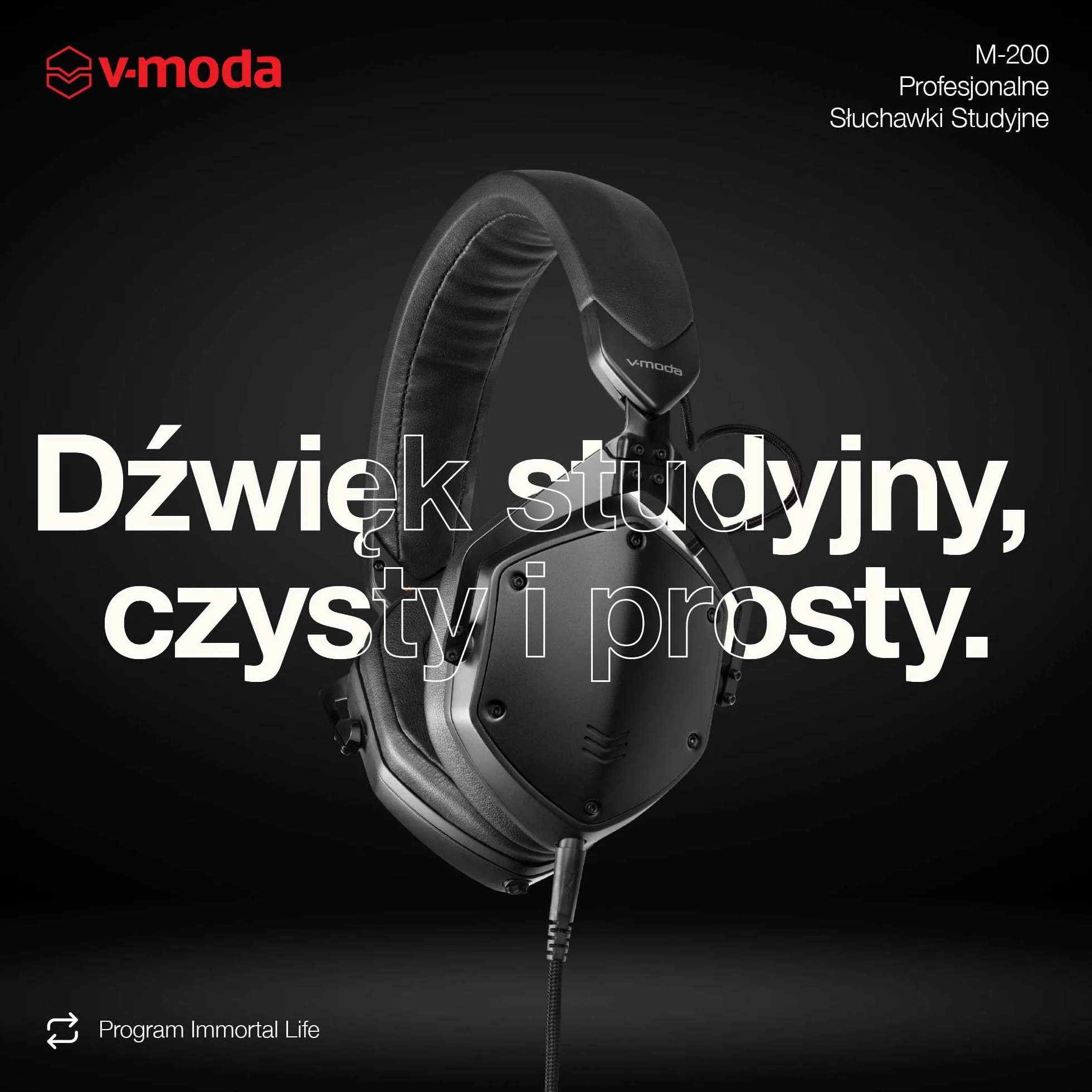 Profesjonalne Śłuchawki Studyjne V-MODA M-200 | Lekka Metalowa Konstrukcja | Regulowany pałąk do Monitorowania Jednym Uchem | Certyfikat Hi-Res Audio | Etui Exoskeleton | Matowa Czerń