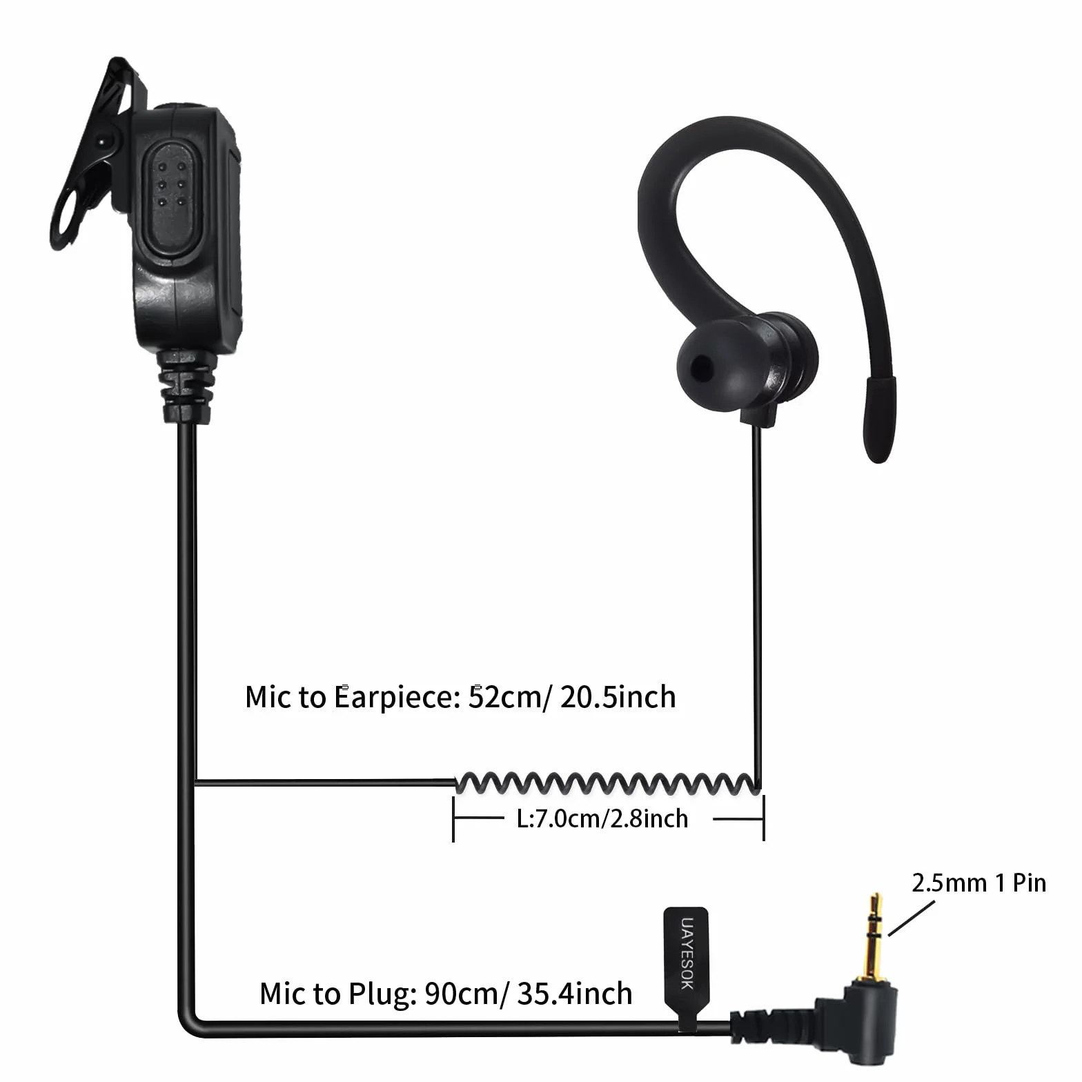 UAYESOK Zestaw słuchawkowy z 1 pinem, 2,5 mm, typ G Security słuchawki do Walkie Talkie Motorola Talkabout TLKR T92 H20 T60 T80 T82 XT180 radiowe, z mikrofonem PTT i zatyczkami do uszu (2 sztuki)