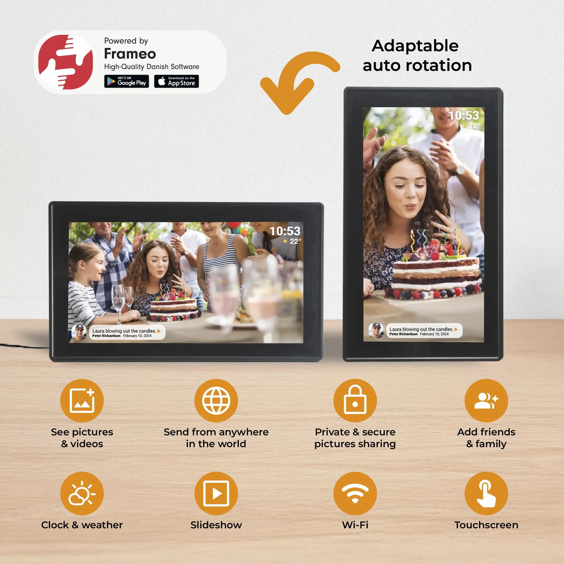 Denver PFF-1515B cyfrowa ramka na zdjęcia Wi-Fi – ekran dotykowy Full HD IPS 15,6", zintegrowane oprogramowanie FRAMEO, bezprzewodowe udostępnianie, automatyczne wyłączanie nocne, pamięć 16 GB, czarna