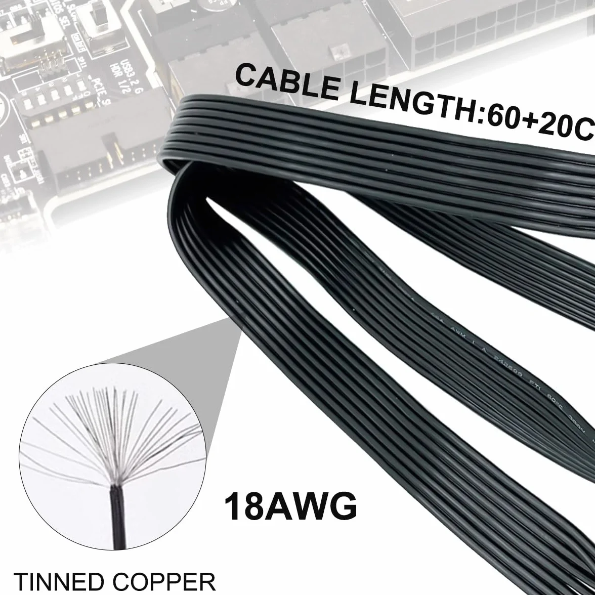 Kabel procesora do Corsair, kabel zasilający CPU EPS 8-pinowy 8 i 4+4 piny męsko-męski, 60 cm/23,62 cala, do Thermaltake, ARESGAME Power (60 cm + 20 cm)