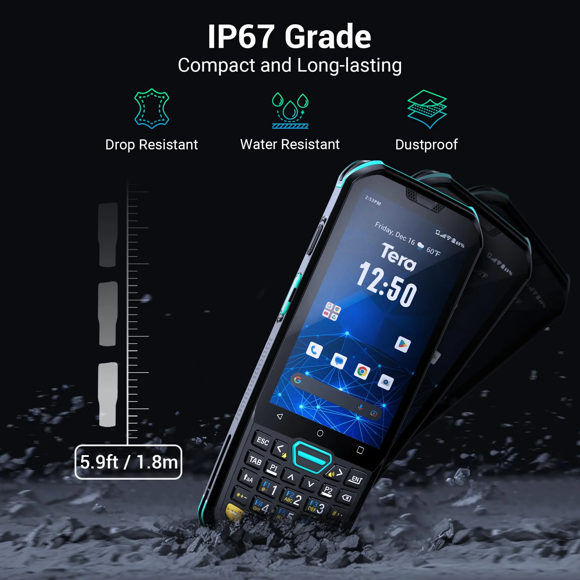 Tera Skaner kodów kreskowych z systemem Android 11 z 26 przyciskami, HS7-skaner silnika IP67, wytrzymały 4 + 64 GB, akumulator 5100 mAh, szybkie ładowanie 4", ekran dotykowy 4", mobilny terminal do
