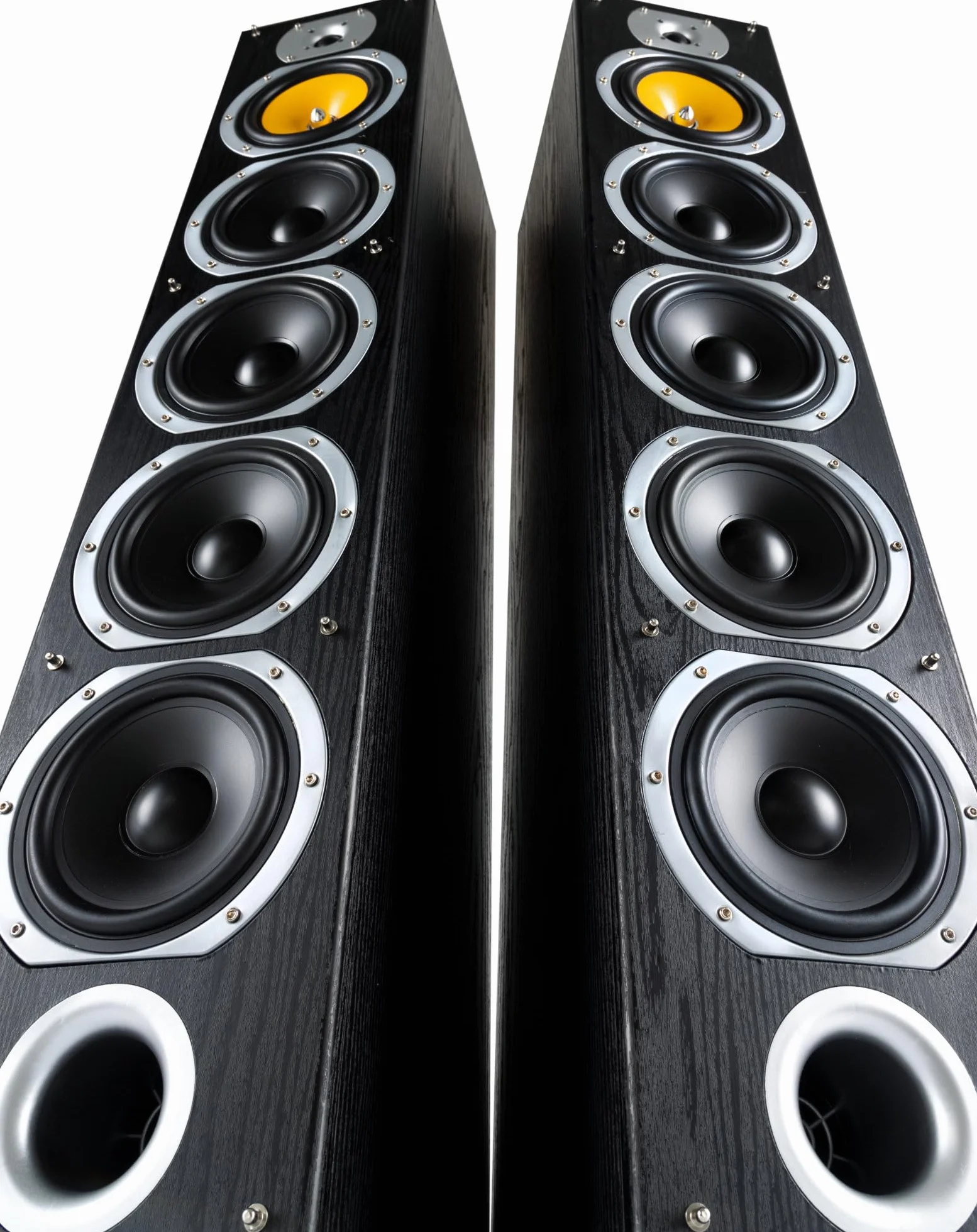 Bennett & Ross Exosphere 3-drożne głośniki podłogowe HiFi para (200 W RMS, 6,5" subwoofer, 6,5" głośnik basowy, 3x 6,5" średniotonowy, głośnik wysokotonowy 1", konstrukcja bass reflex, wygląd słojów