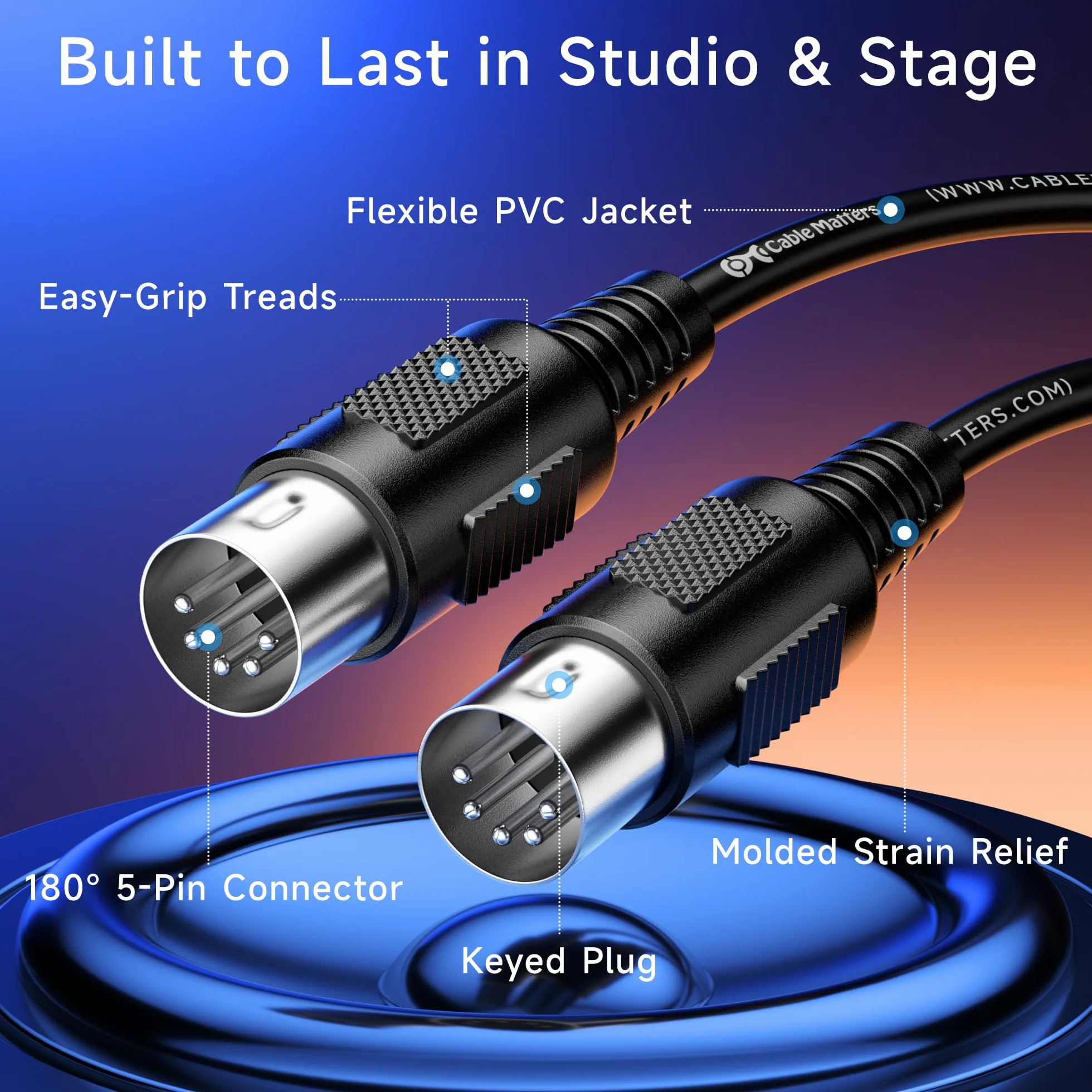Cable Matters 2-pak 5-pinowy kabel DIN MIDI, 5-pinowy kabel MIDI - 3m