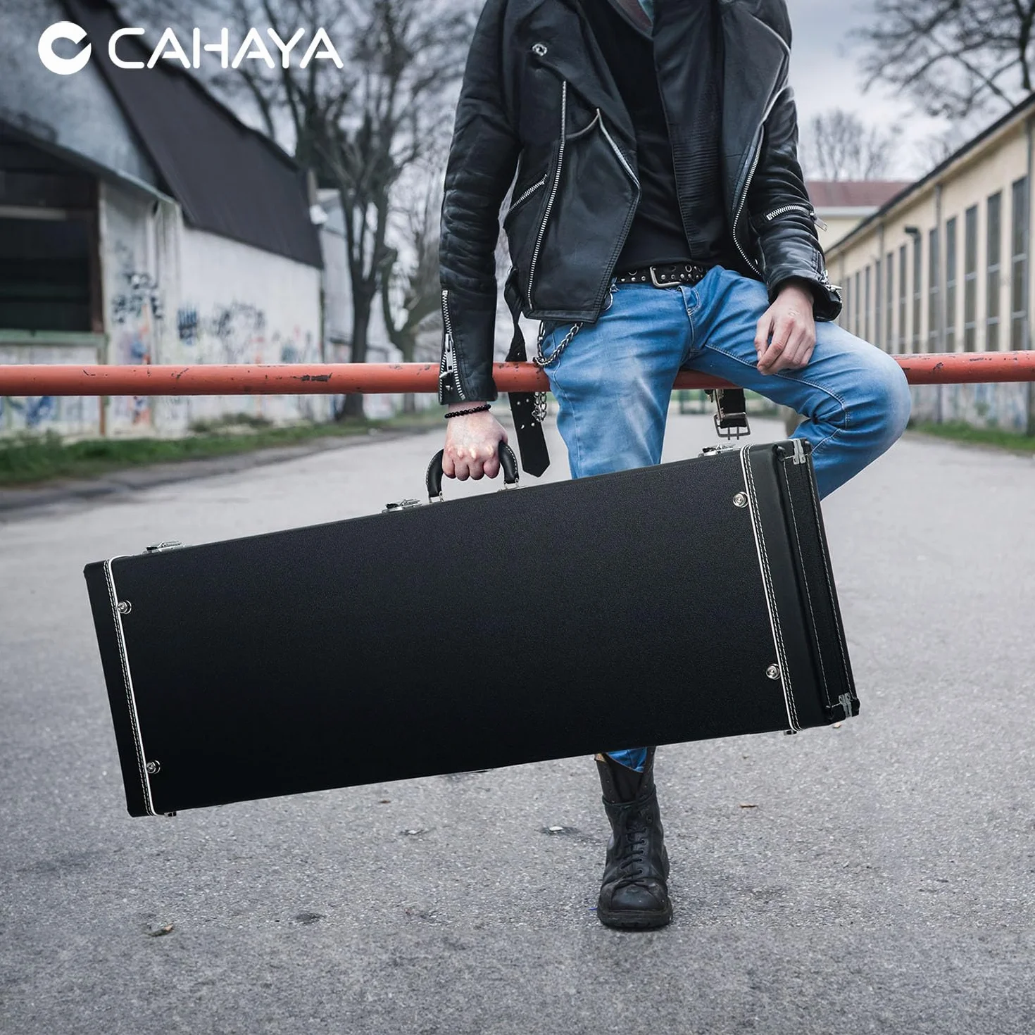 CAHAYA Walizka na gitarę elektryczną, twarda obudowa do, Czarny+biała linia, Walizka