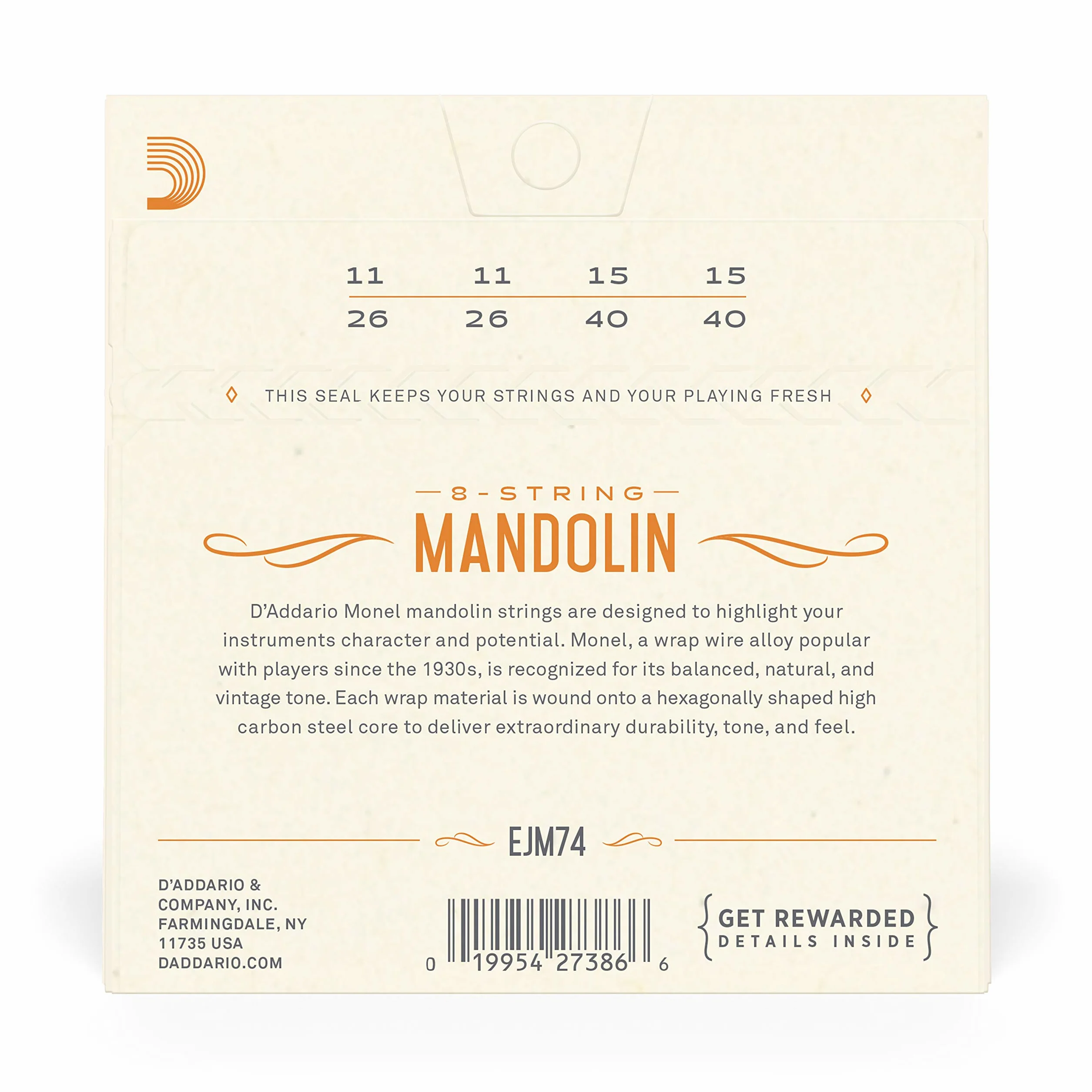 D'Addario EJM74 Struny mandoliny Monel, średnie, 11-40