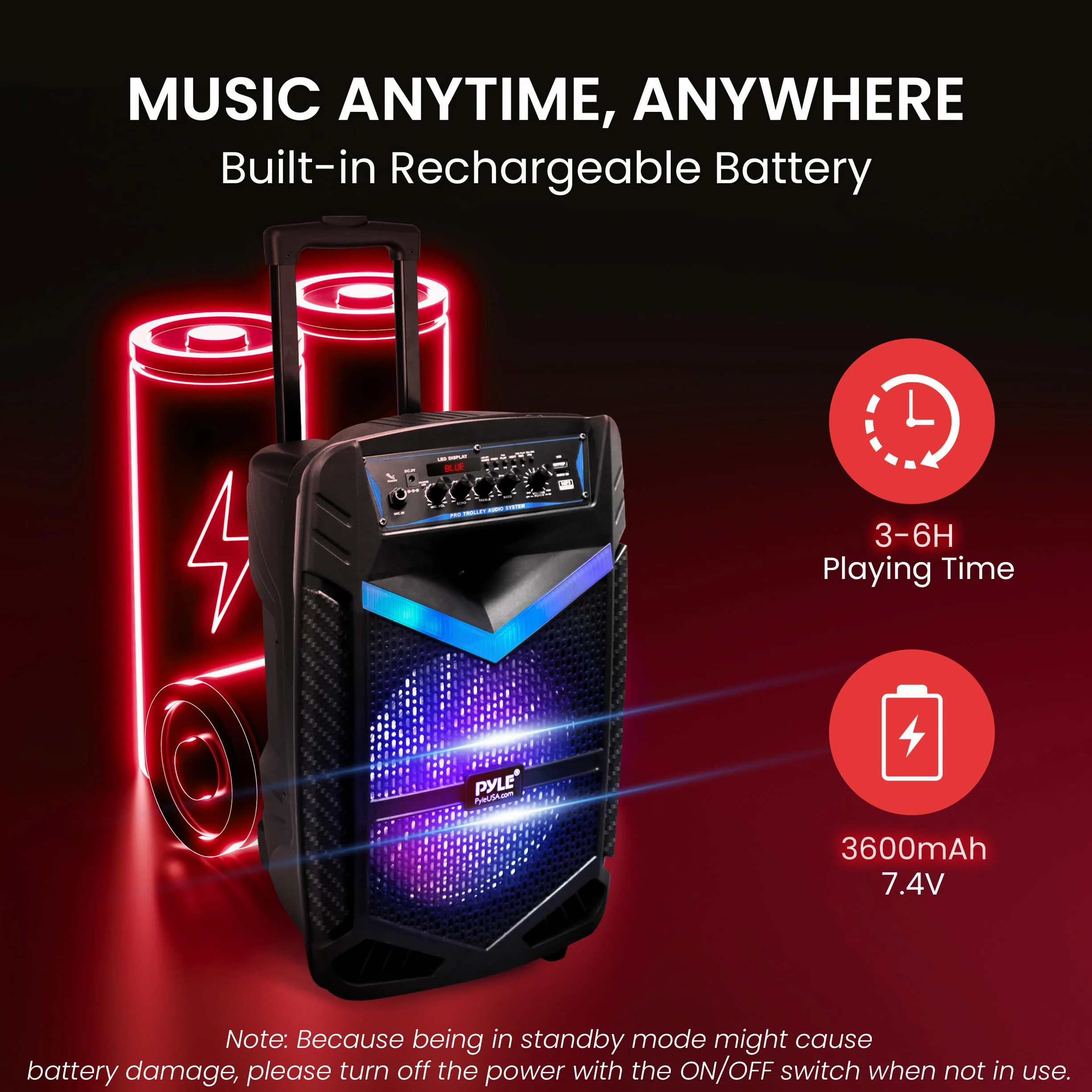 Pyle Głośnik PA Bluetooth, urządzenie do karaoke z mikrofonem do karaoke, 600 W, pudełko na imprezę, możliwość ładowania, subwoofer, 1" tweeter, funkcja nagrywania, oświetlenie imprezowe, radio USB/SD