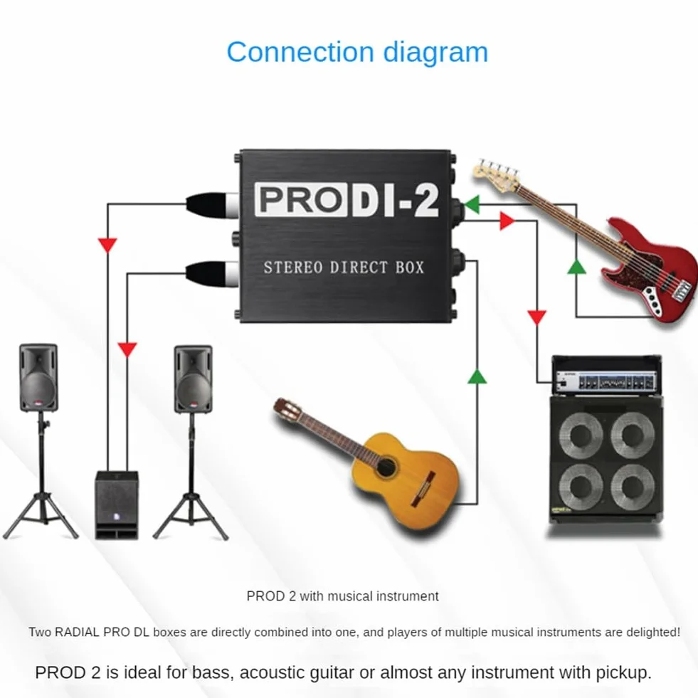 1 szt. Audio DI Box Direct Injection Box Low Noise Guitar Bass DI 2-kanałowy konwerter audio/832
