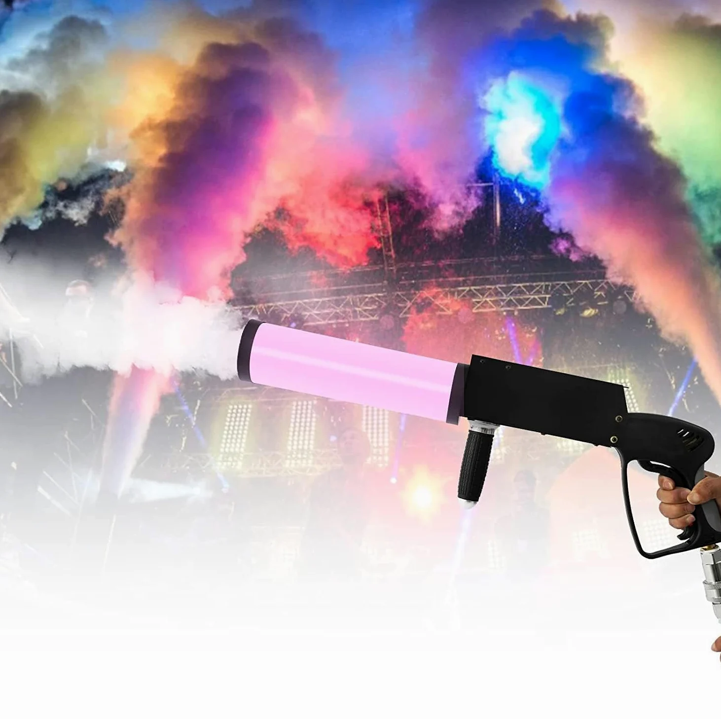 Maszyna do mgły CO2, ręczny pistolet do mgły pistolet przeciwmgielny z efektem światła LED, rozpylacz, pistolet dymny z wężem gazowym 3 metry na imprezę w klubie nocnym,