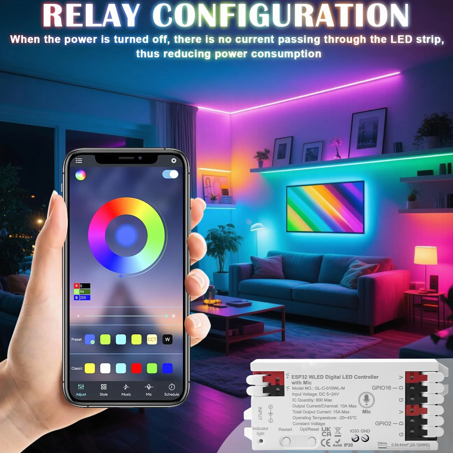 ESP32 WLED kontroler LED adresowalny z mikrofonem do NeoPixel WS2812B WS2811 SK6812 DC5-24V RGB RGBW