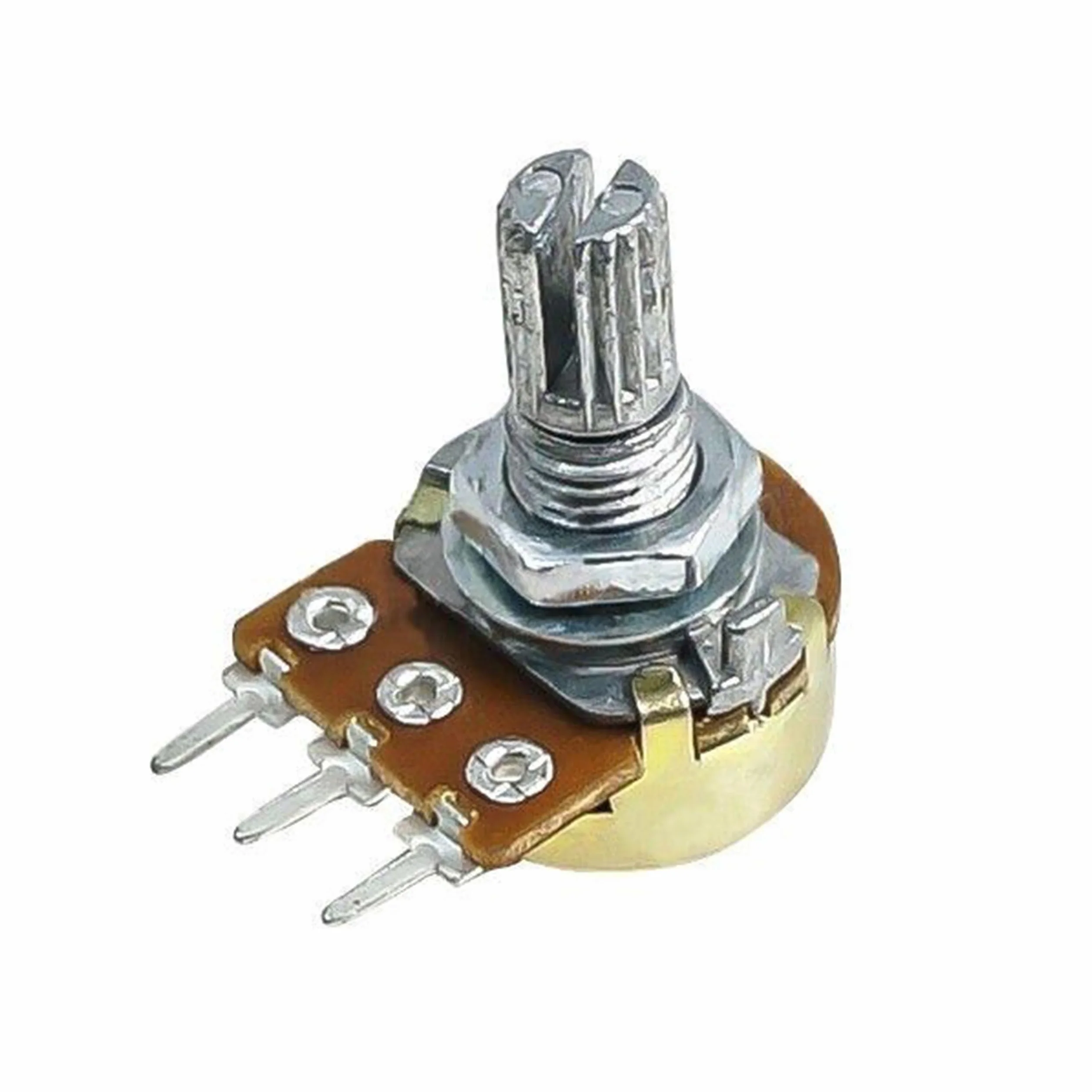 Obrotowy potencjometr liniowy B10K - 10 kΩ, 300 °, 0,125 W, wał 15 x 6 mm, tolerancja ± 20% | montaż PCB 5 mm | precyzyjny komponent elektroniczny